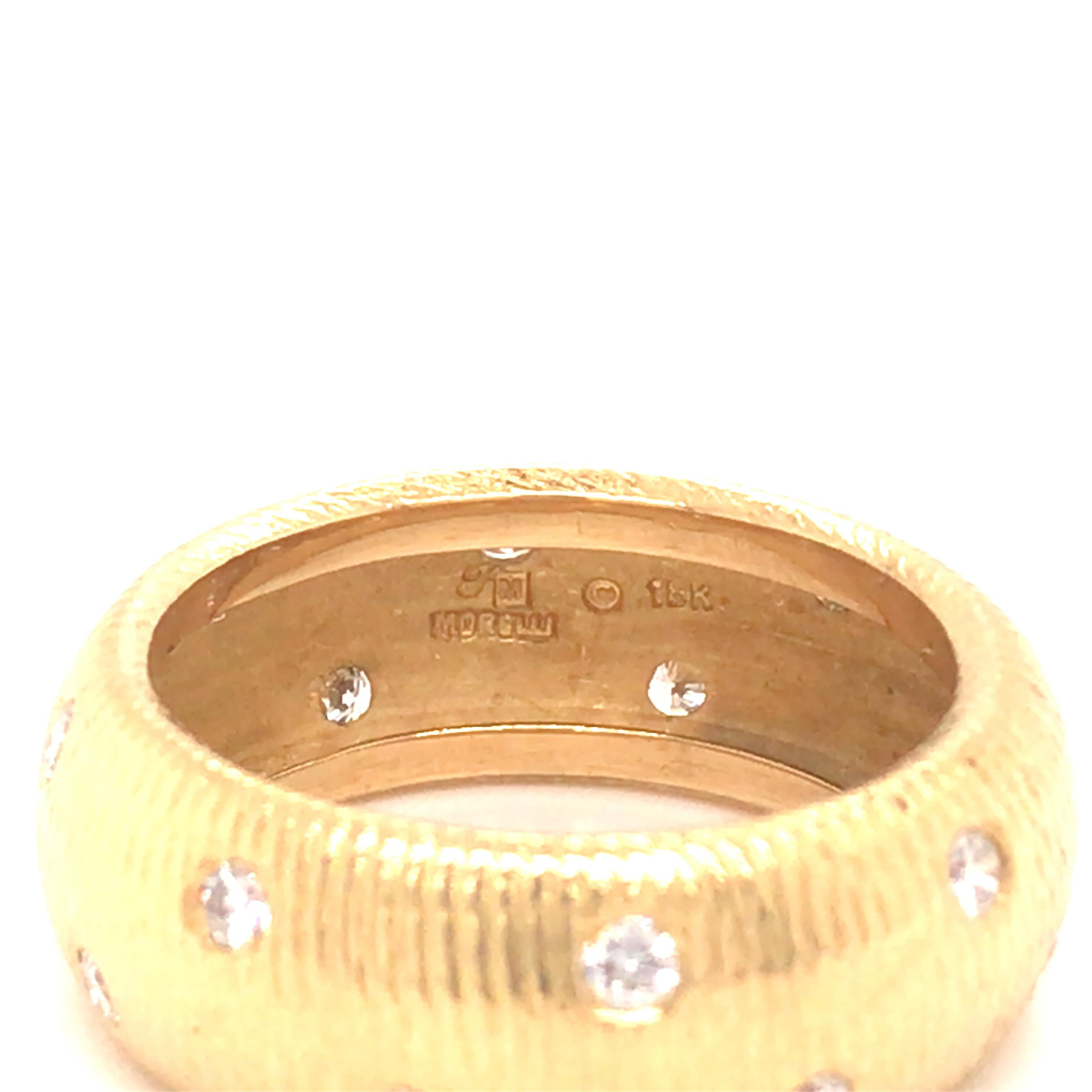 18K Morelli Textured Diamond Band Yellow Gold In Good Condition For Sale In Boca Raton, FL