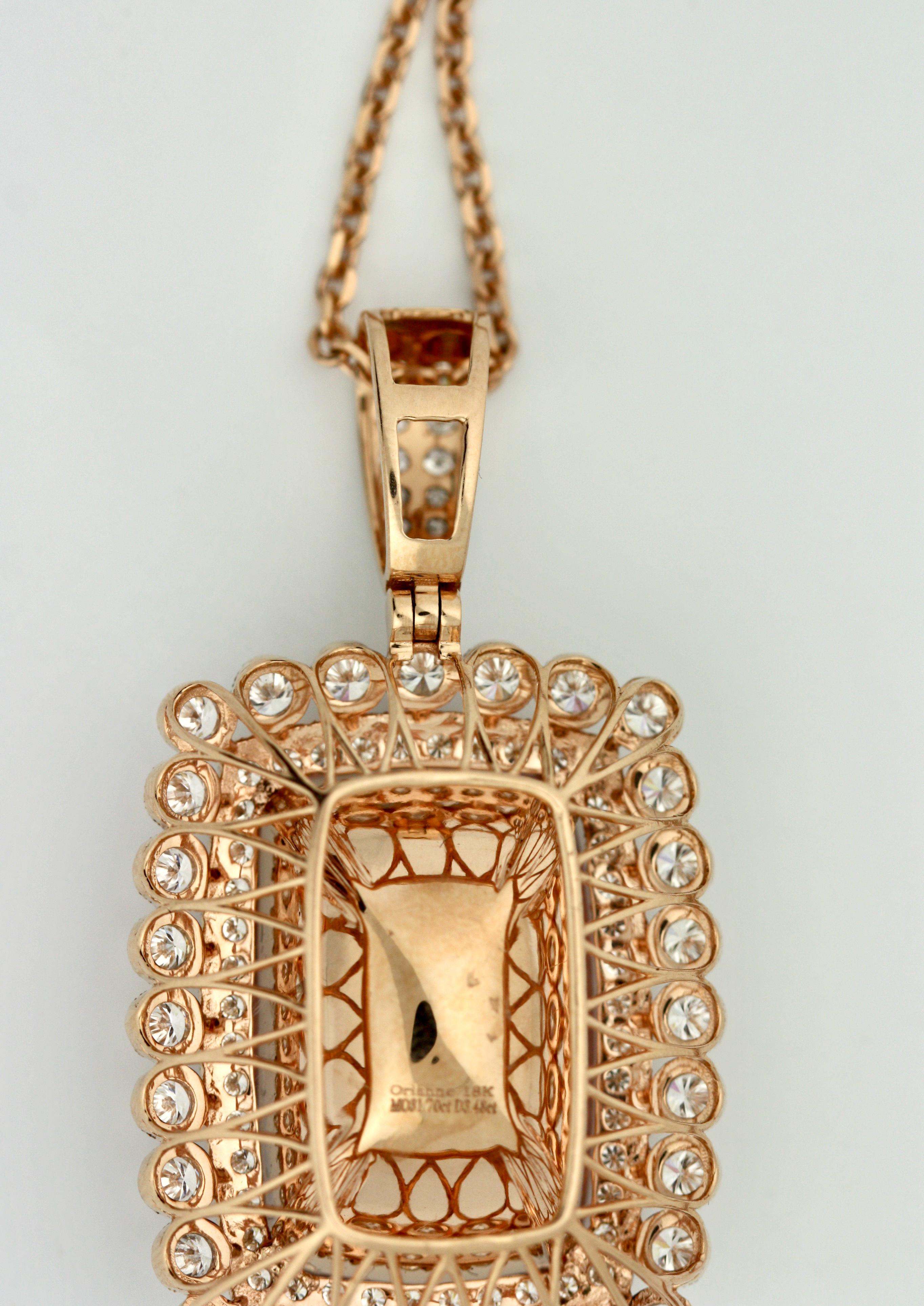 18k Morganite and Diamond Pendant Necklace In Good Condition In Palm Beach, FL