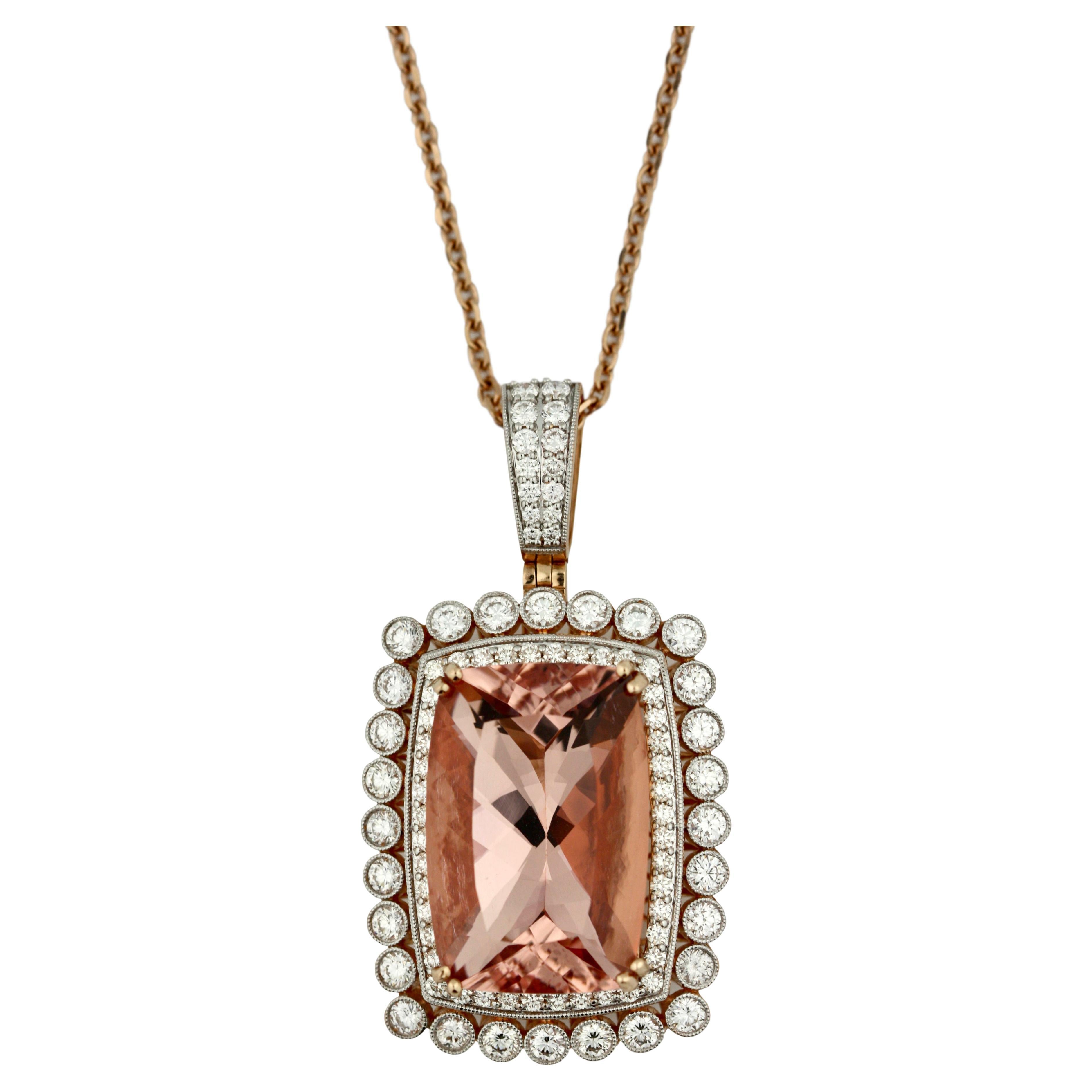 18k Morganite and Diamond Pendant Necklace