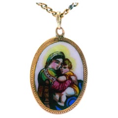 Pendentif Mère Maria 18k avec chaîne en or jaune 14k