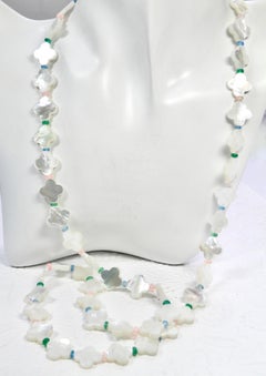 18k mother of pearl organic shaped beaded necklace with Opal spacers
