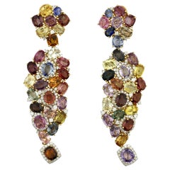 18K Multi-Color Sapphire and Diamond Earrings