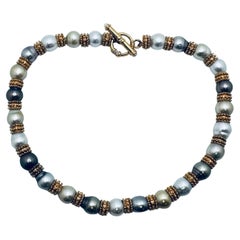 Collier de perles des mers du Sud multicolores et de diamants 18K 17.5"