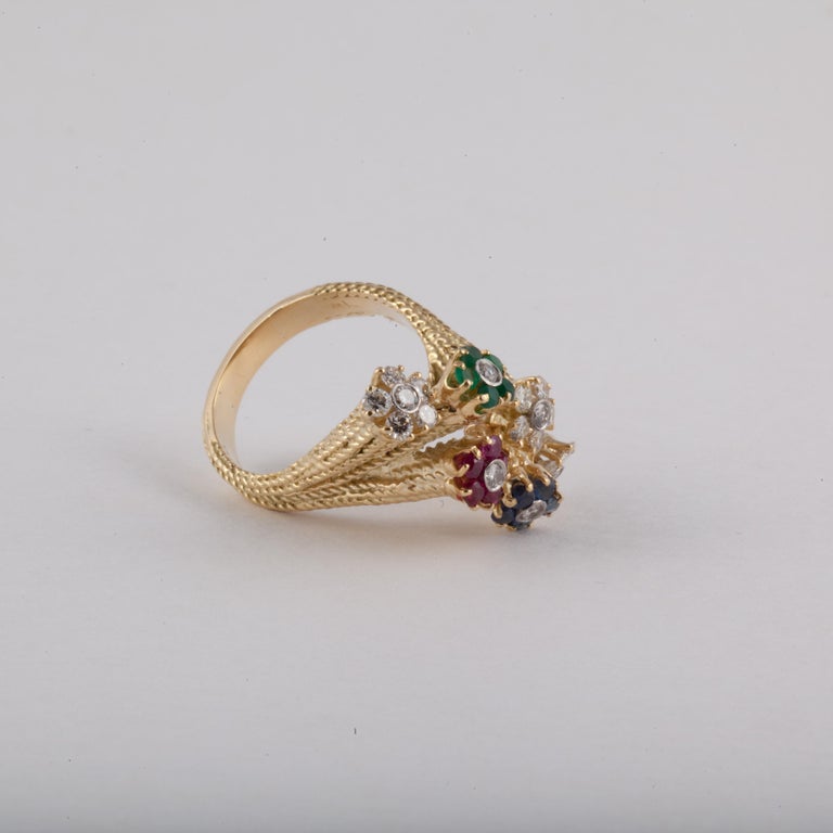 Multi Gem Flower Ring in 18K Gold For Sale at 1stDibs