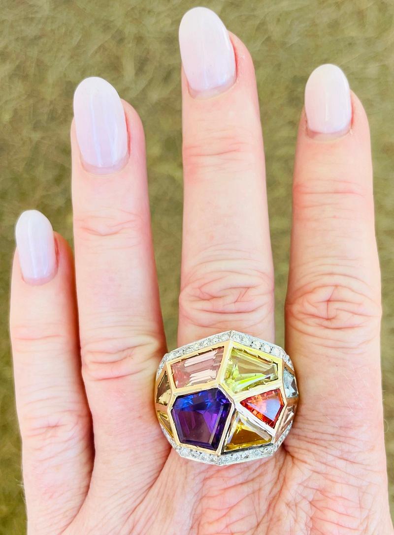 Retro 18K, Multi Gemstone Cocktail Ring For Sale