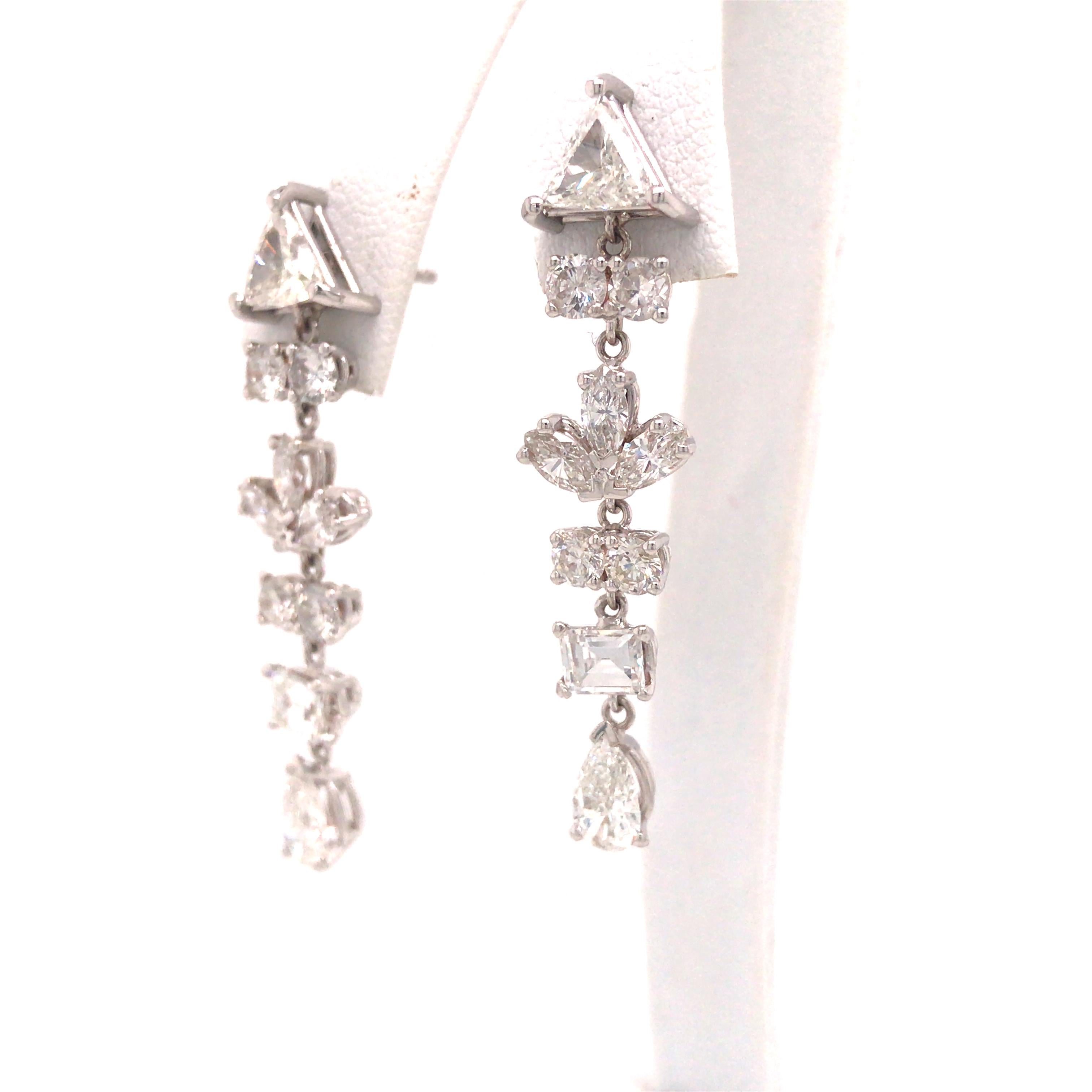 Marquise Cut 18K Multi Shape Diamond Hanging Earring White Gold