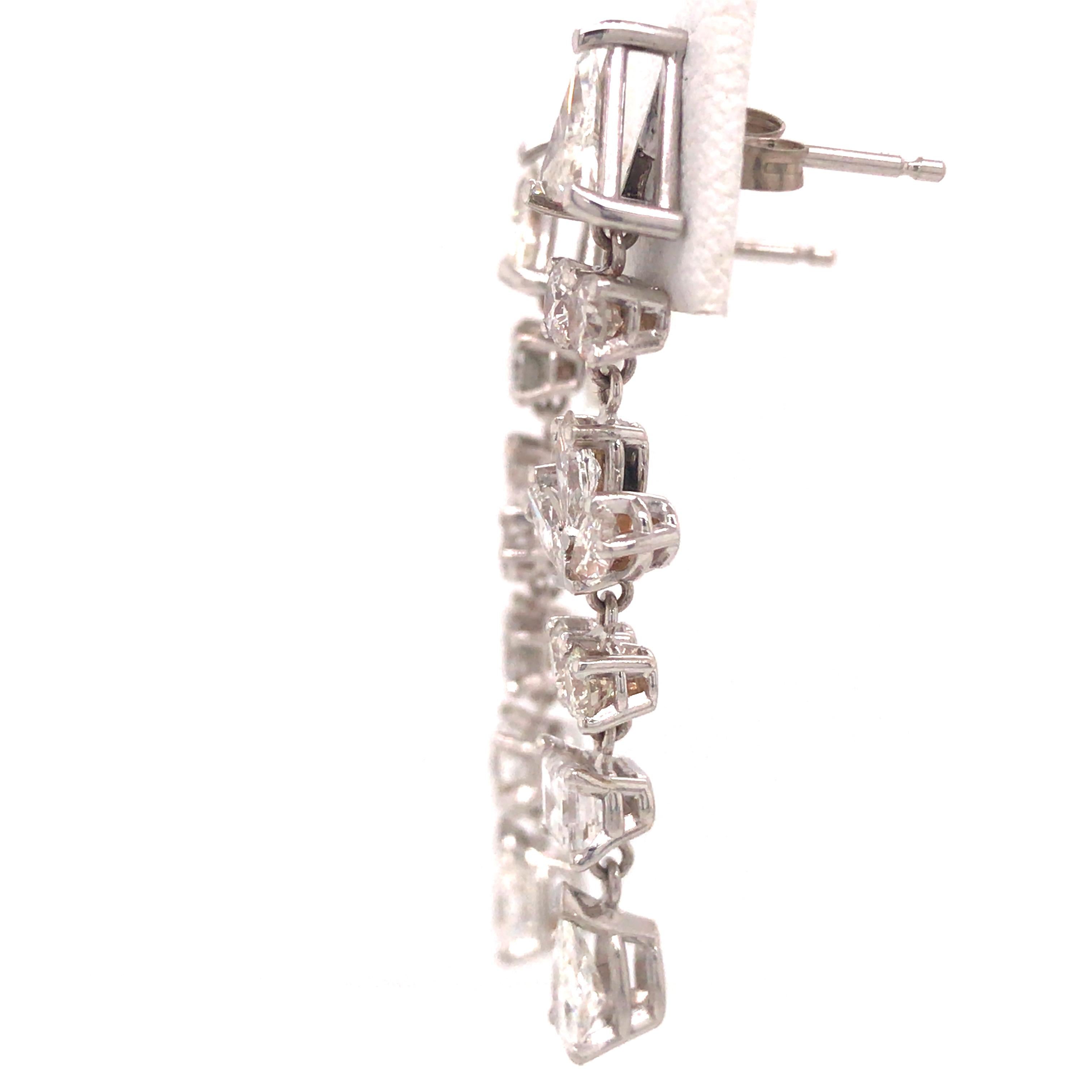 18K Multi Shape Diamond Hanging Earring White Gold In New Condition In Boca Raton, FL