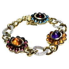 18k multi stone Cabochon bracelet, diamond links