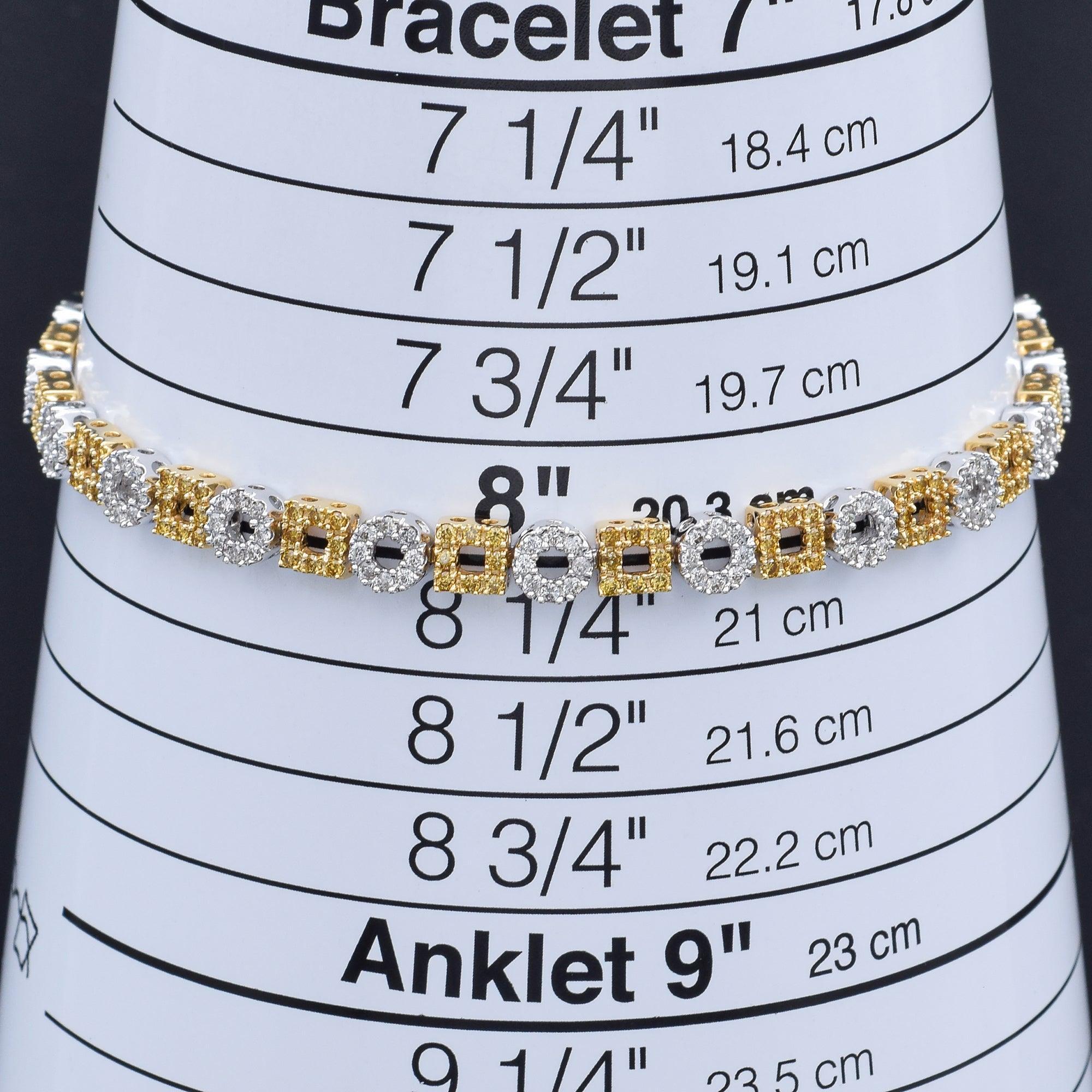 Women's 18K Multi-Tone Gold 13.20TCW Yellow & White Diamond Round Square Tennis Bracelet