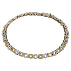 18K Multi-Tone Gold 13.20TCW Yellow & White Diamond Round Square Tennis Bracelet