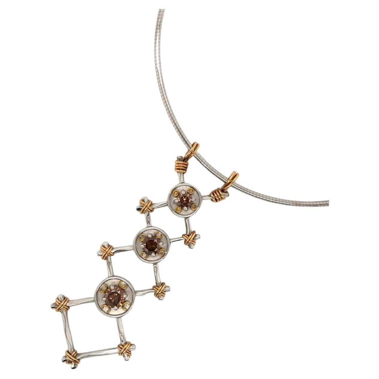 18k Multi Tone Gold Australian Cognac Diamond “Totem” Pendant For Sale