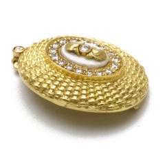 18K Nantucket Basket Weave Enhancer, Antique Ivory, Diamonds, Diana Kim England