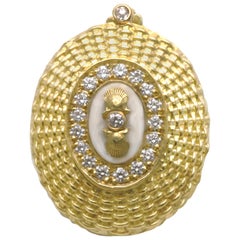 18K Nantucket Basket Weave Enhancer, Antique Ivory, Diamonds, Diana Kim England