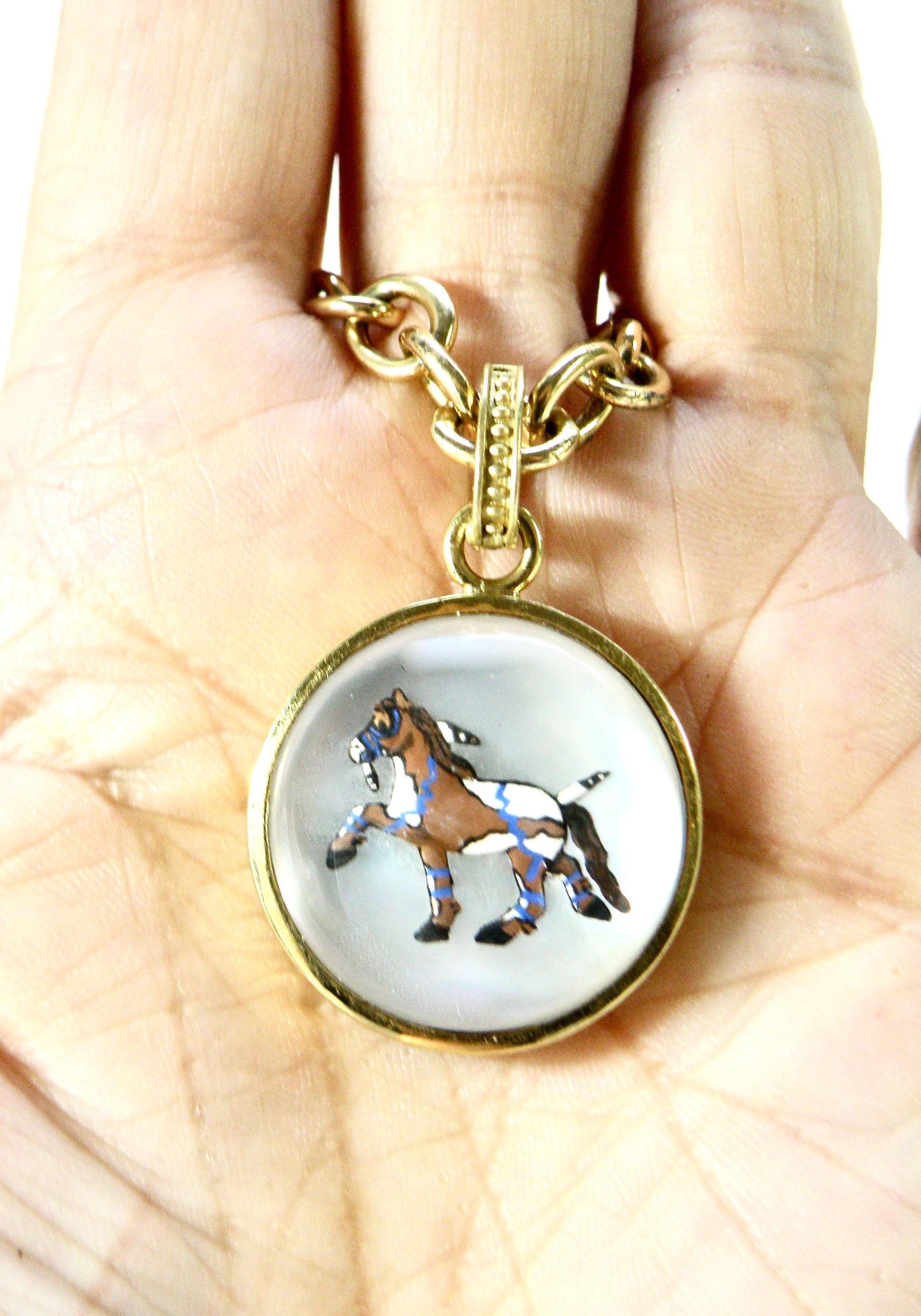 Contemporary 18K Native American War Horse Pendant For Sale
