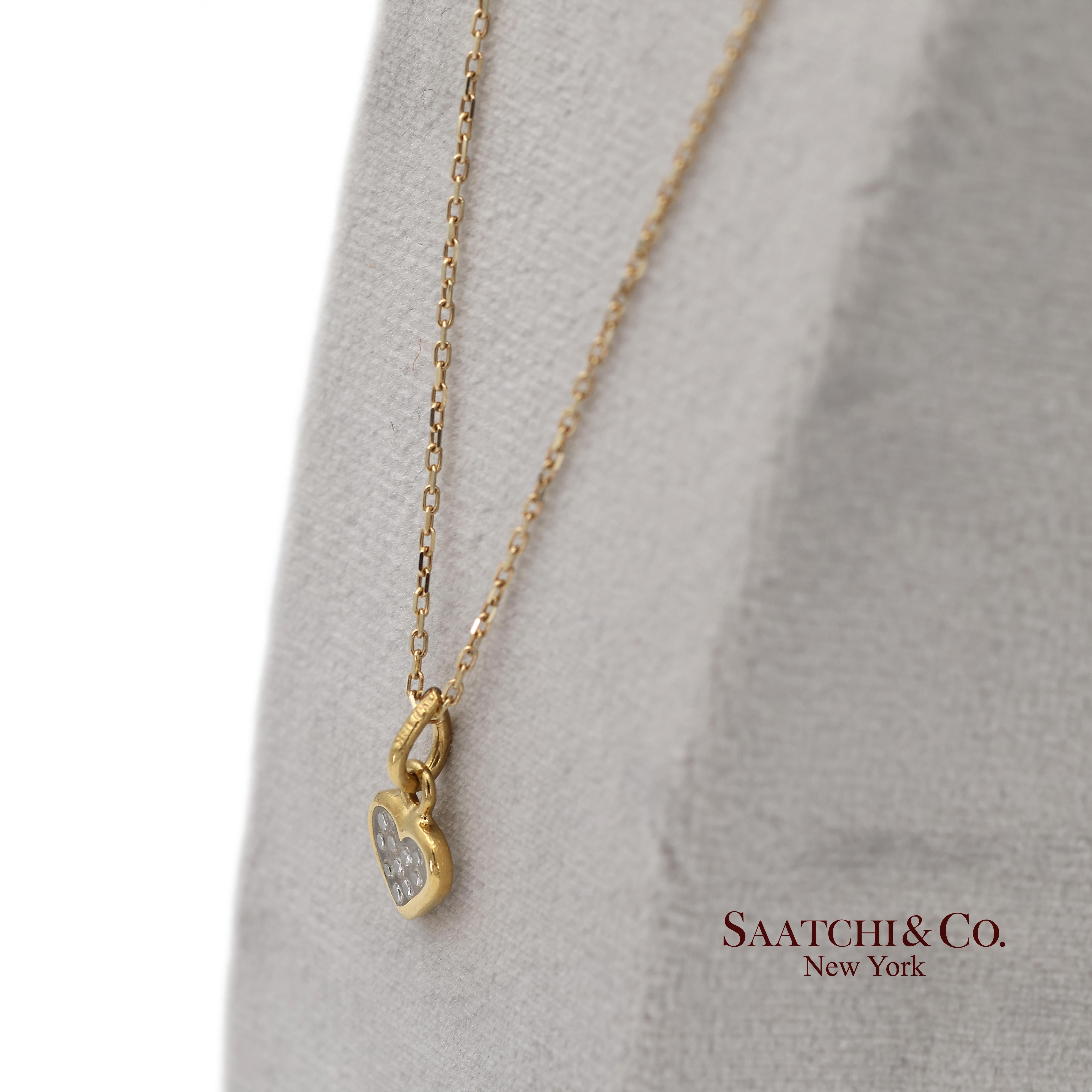 18K Natural Diamond Heart Shape Pendant with 14K Yellow Gold Chain For Sale 4