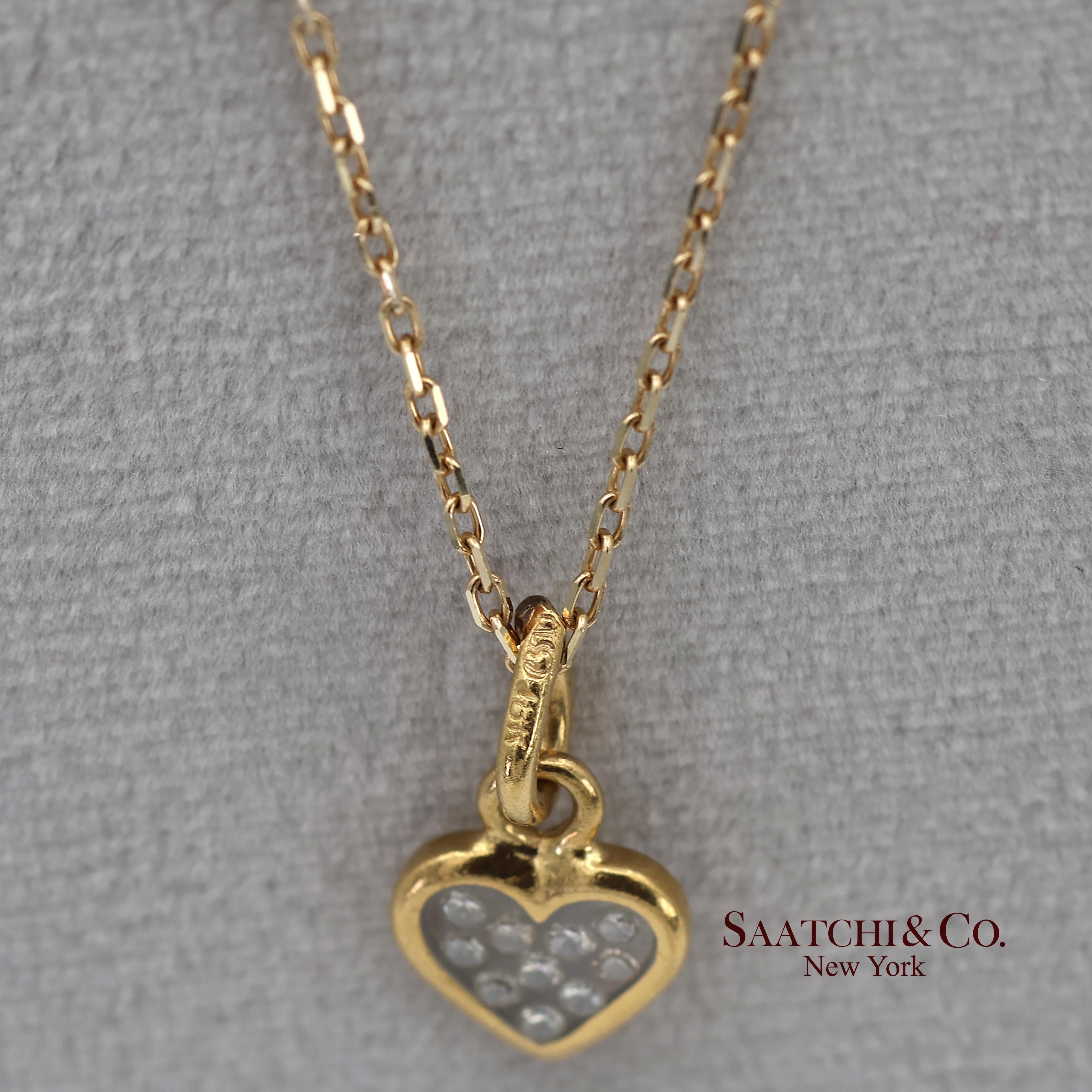 18K Natural Diamond Heart Shape Pendant with 14K Yellow Gold Chain For Sale 5