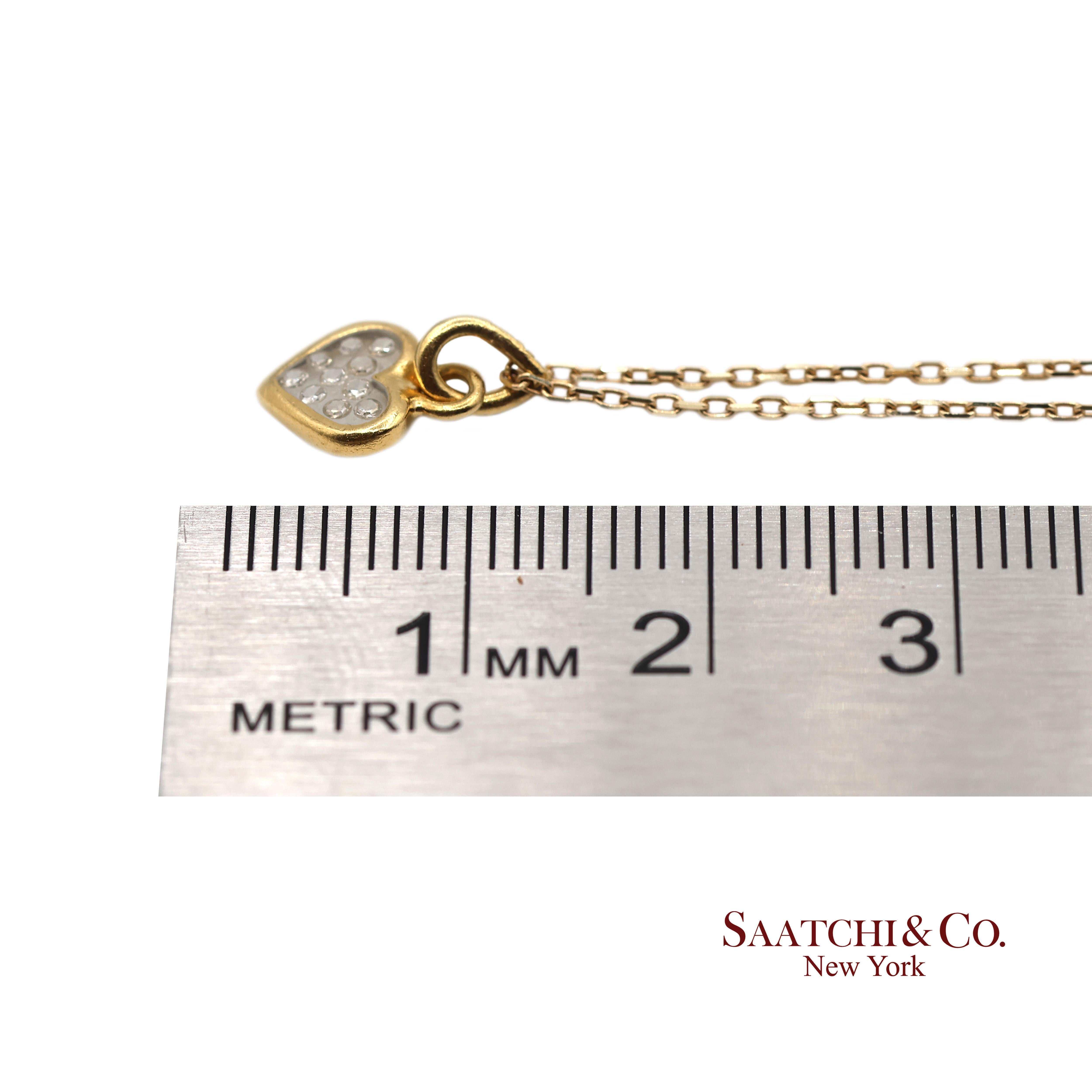 18K Natural Diamond Heart Shape Pendant with 14K Yellow Gold Chain For Sale 8