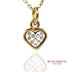18K Natural Diamond Heart Shape Pendant with 14K Yellow Gold Chain