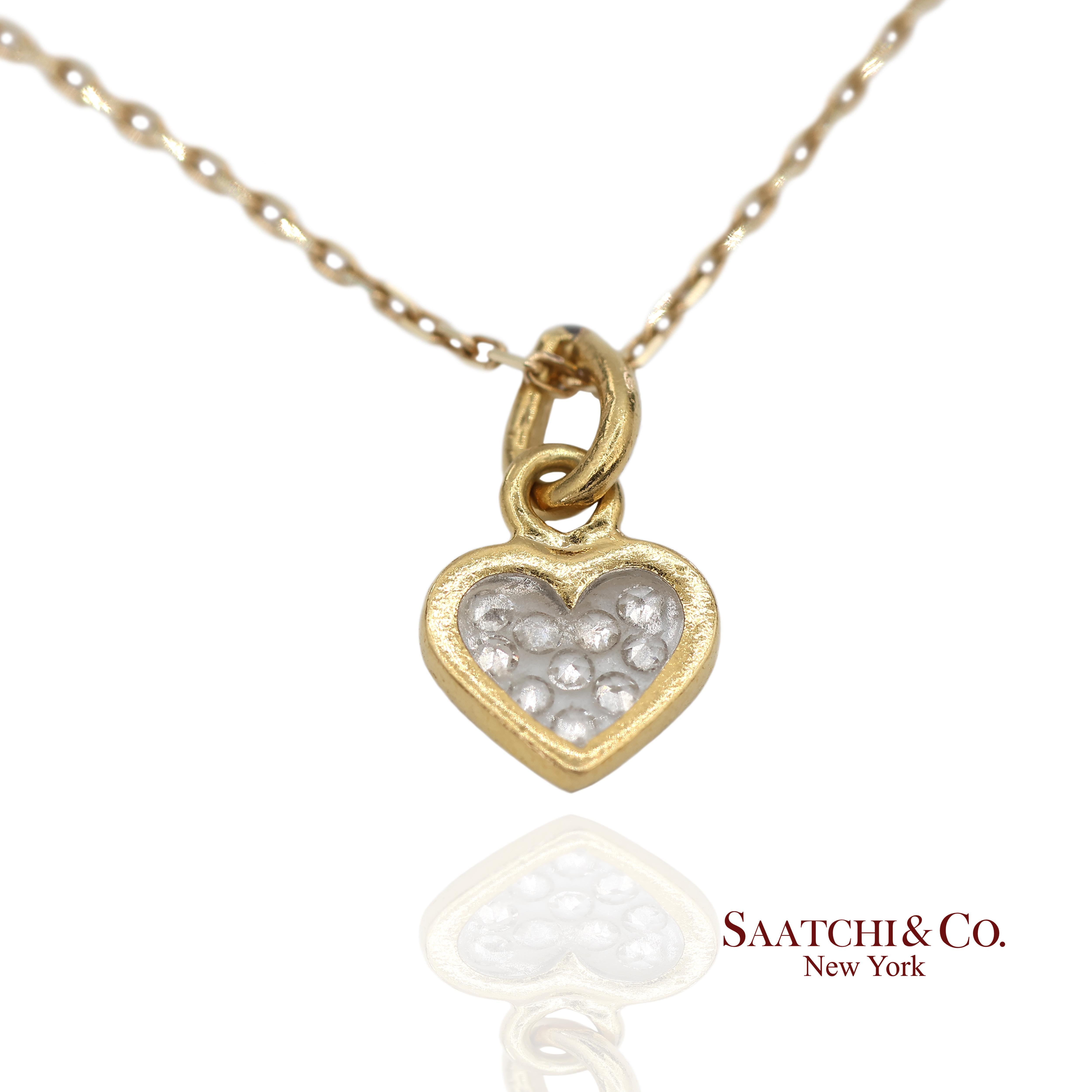 Contemporary 18K Natural Diamond Heart Shape Pendant with 14K Yellow Gold Chain For Sale