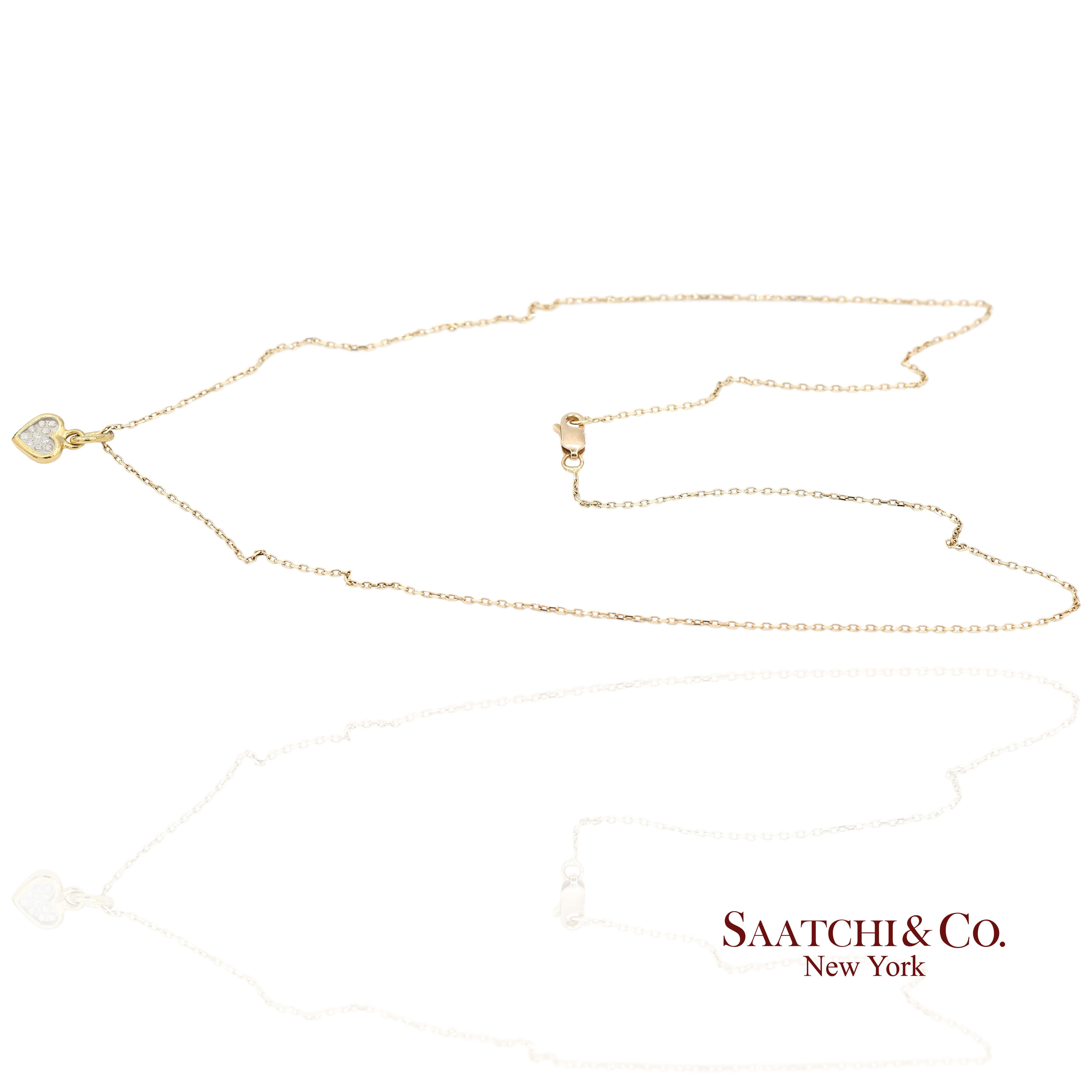 Women's 18K Natural Diamond Heart Shape Pendant with 14K Yellow Gold Chain For Sale