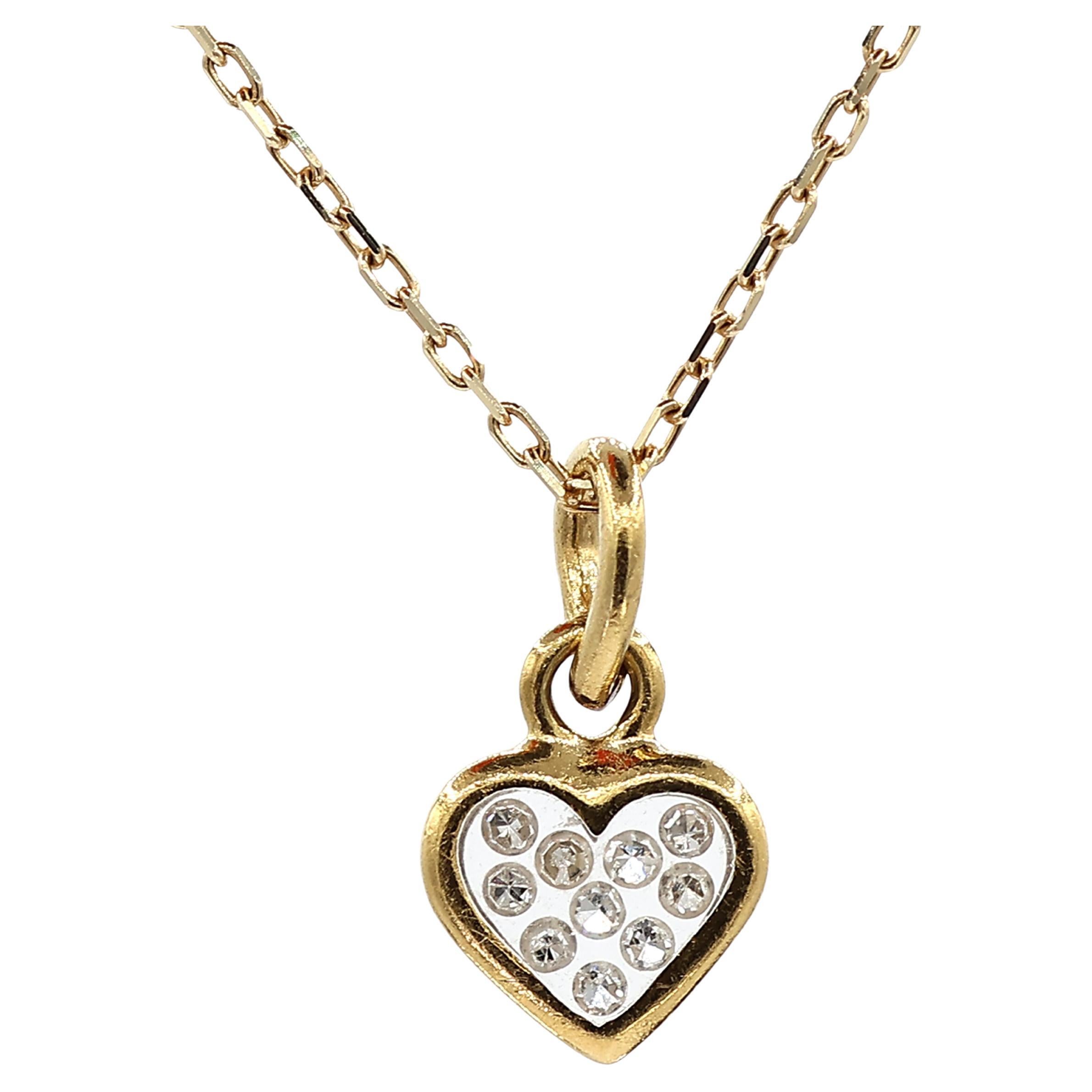 Pendentif en forme de coeur en diamant naturel 18K avec chaîne en or jaune 14K
