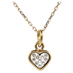 Ciondolo a forma di cuore con diamante naturale 18K e catena in oro giallo 14K