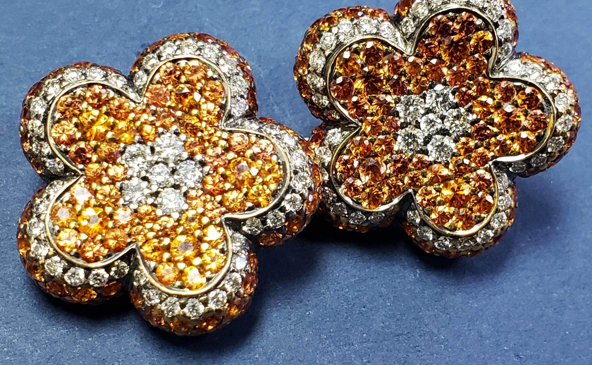 18K Natural Diamond & sapphire flower earrings 25x25MM For Sale 4