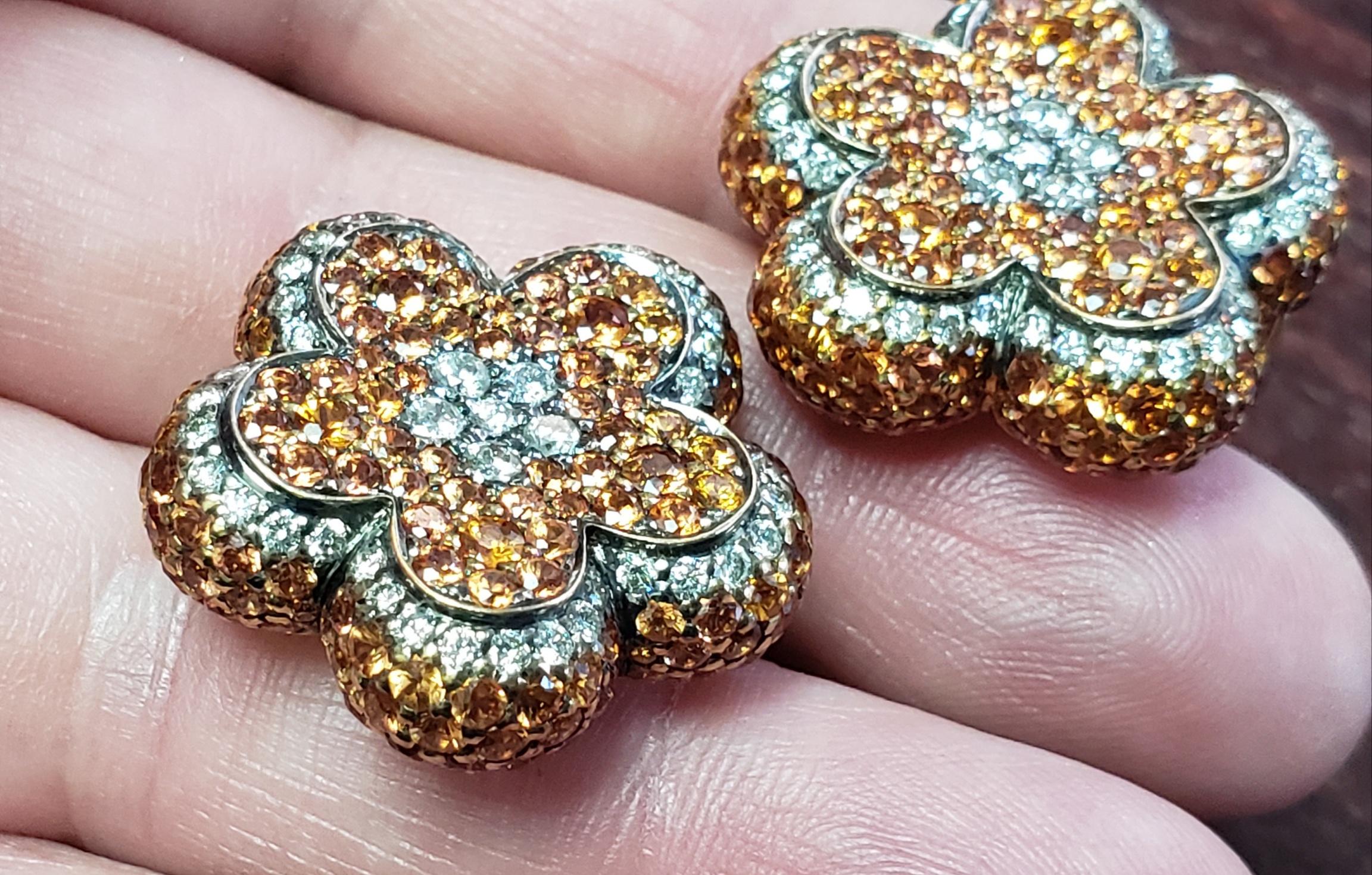 18K Natural Diamond & sapphire flower earrings 25x25MM For Sale 5