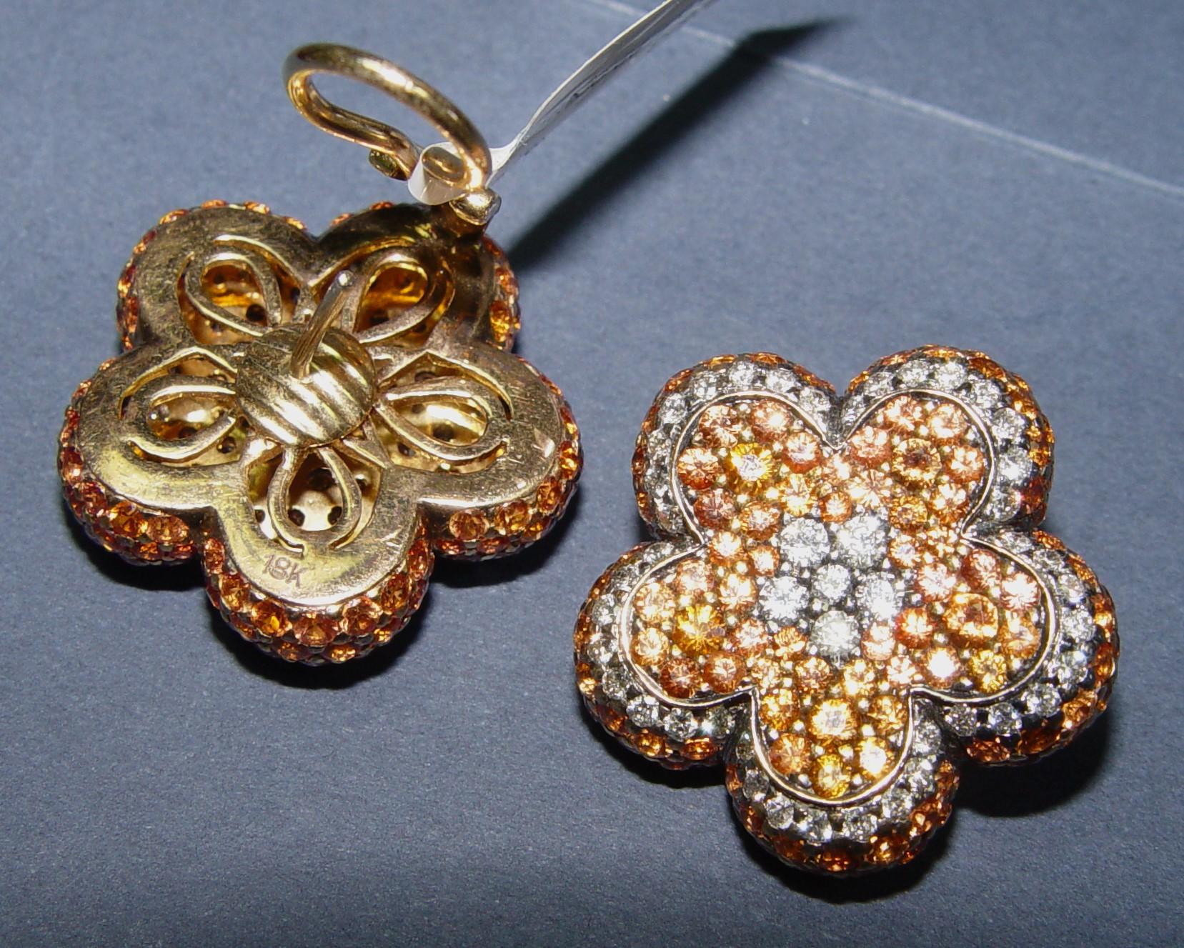 18K Natural Diamond & sapphire flower earrings 25x25MM For Sale 8