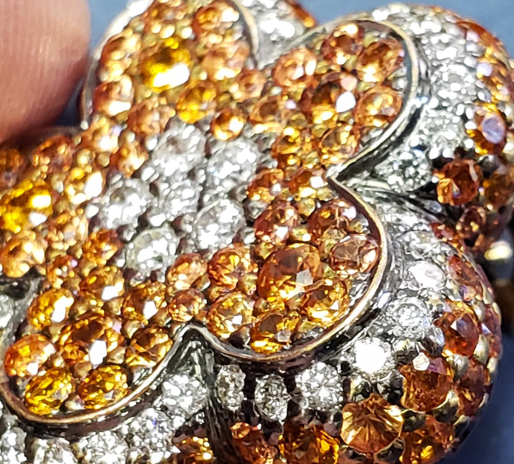 Women's 18K Natural Diamond & sapphire flower earrings 25x25MM For Sale