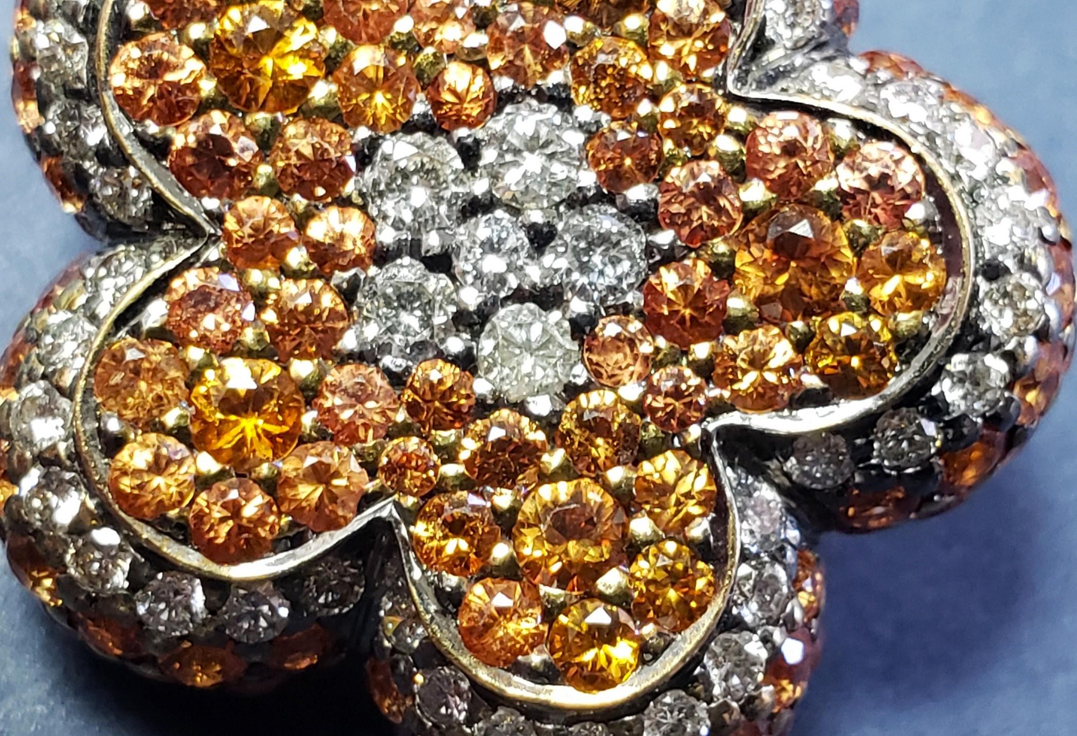 18K Natural Diamond & sapphire flower earrings 25x25MM For Sale 1