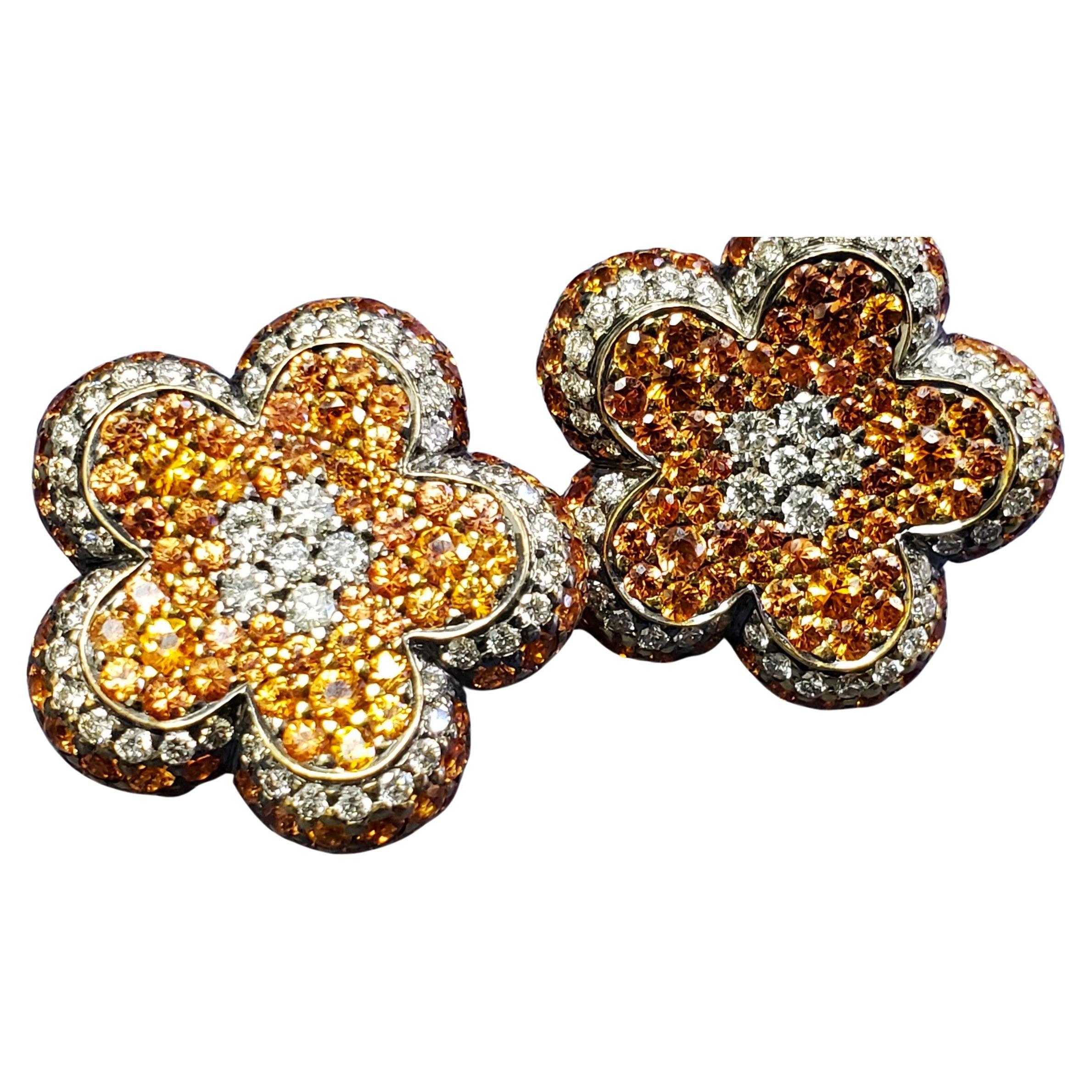 18K Natural Diamond & sapphire flower earrings 25x25MM For Sale
