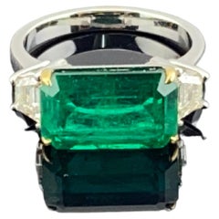 18k Natural Emerald Diamond Three Stone Ring, Perfect as Engagement Ring