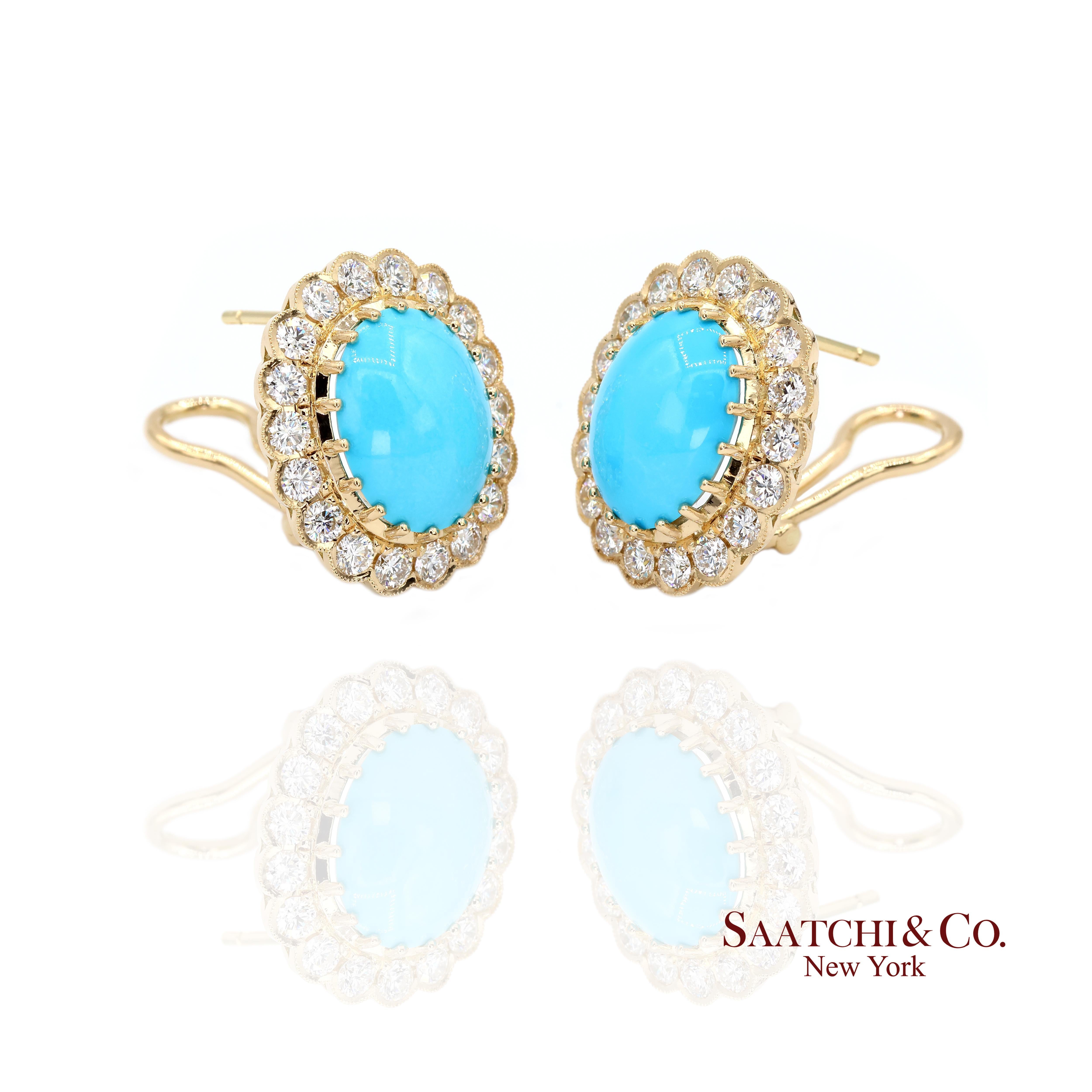 Boucles d'oreilles en turquoise et diamant

Type de métal : Or jaune 18k
Poids total de l'article : 17,2 grammes
Dimensions : 22,5 mm x 20,0 mm x 15,3 mm : 22,5 mm x 20,0 mm x 15,3 mm
1:
Pierre principale : Turquoise
Poids en carats : 14.6