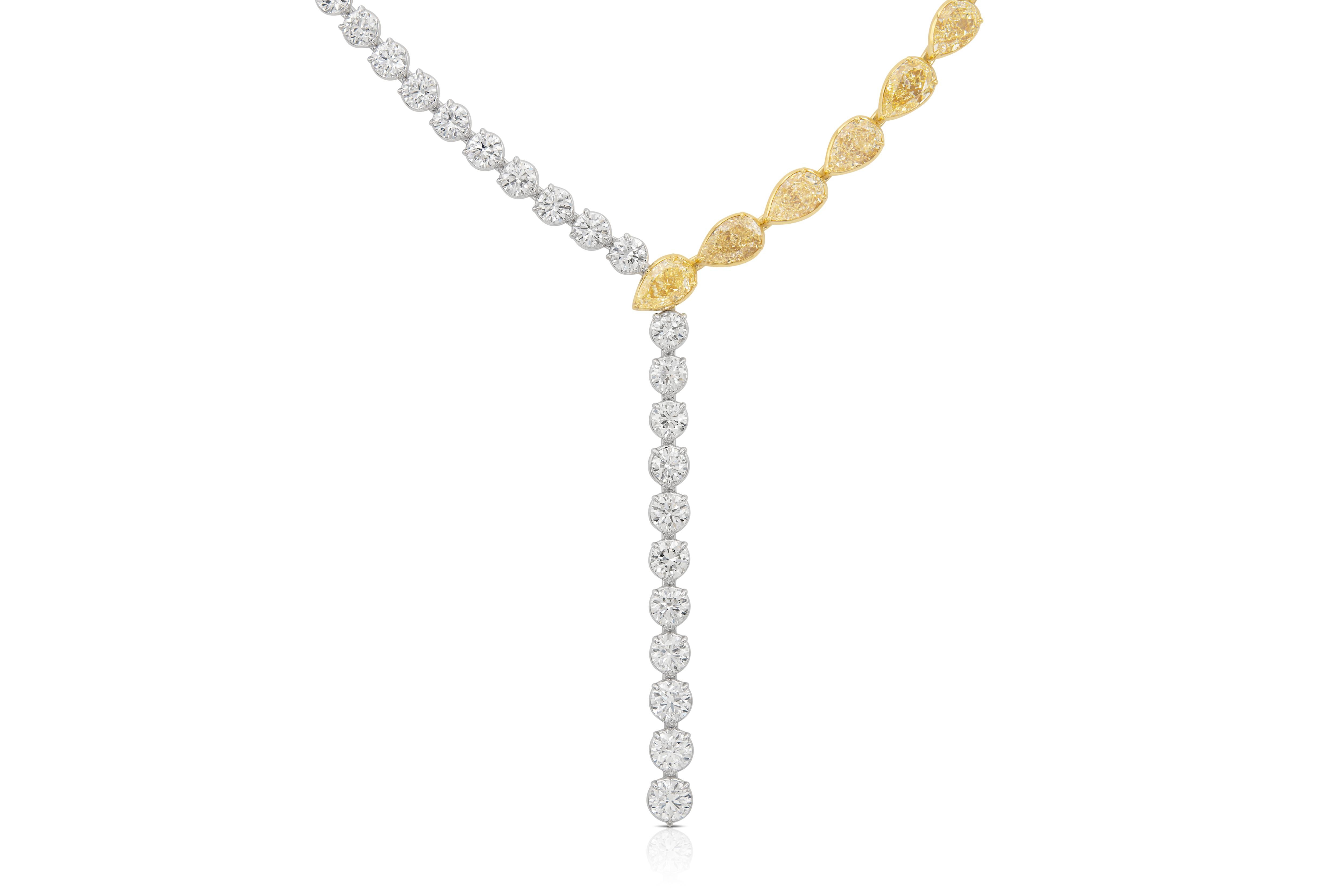 Modern 18K Natural White & Yellow  Diamonds Necklace Tw: 38.64 carats For Sale