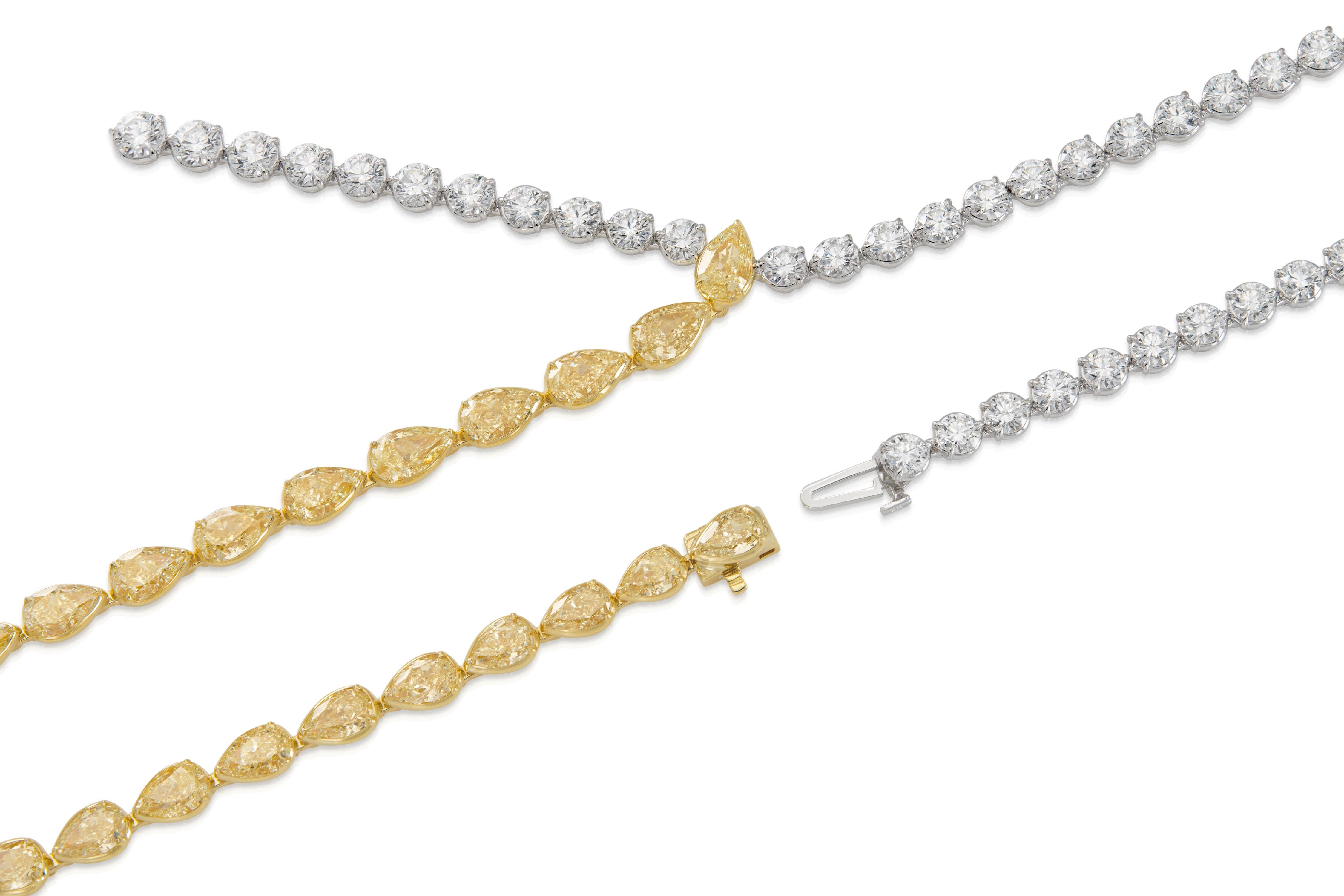 Women's or Men's 18K Natural White & Yellow  Diamonds Necklace Tw: 38.64 carats For Sale