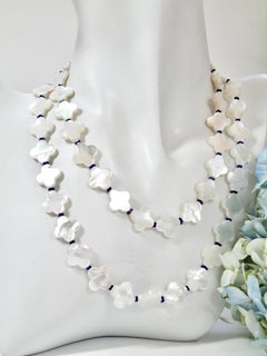 18k necklace Mother of Pearl special cut beads with lapis lazuli spacers