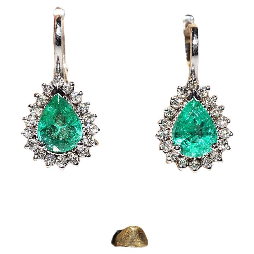 18k New Made Gold Natural Diamond And Emerald Decorated Earring