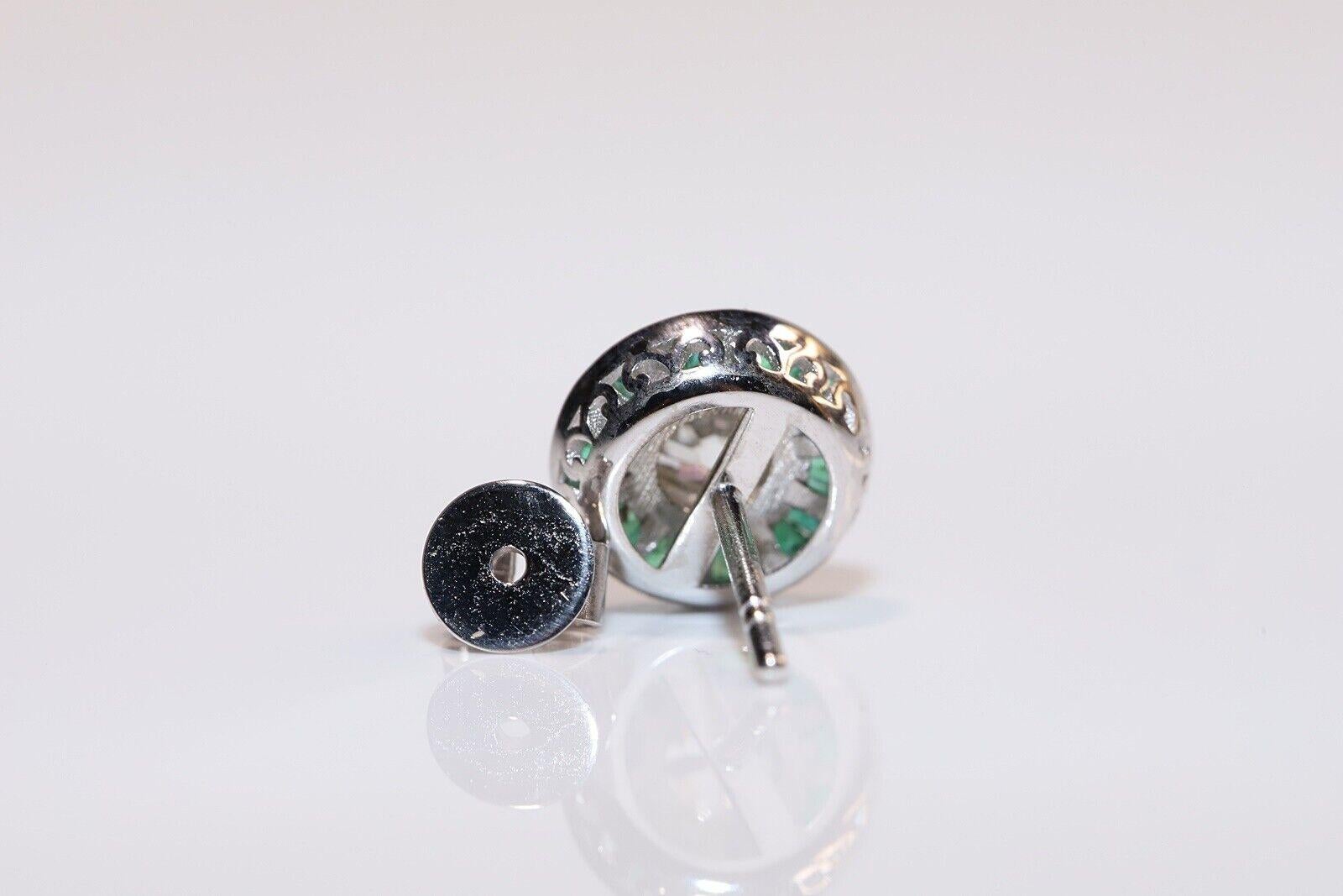 Old European Cut 18k New Made Natural Diamond And Caliber Emerald Decorated Earring For Sale