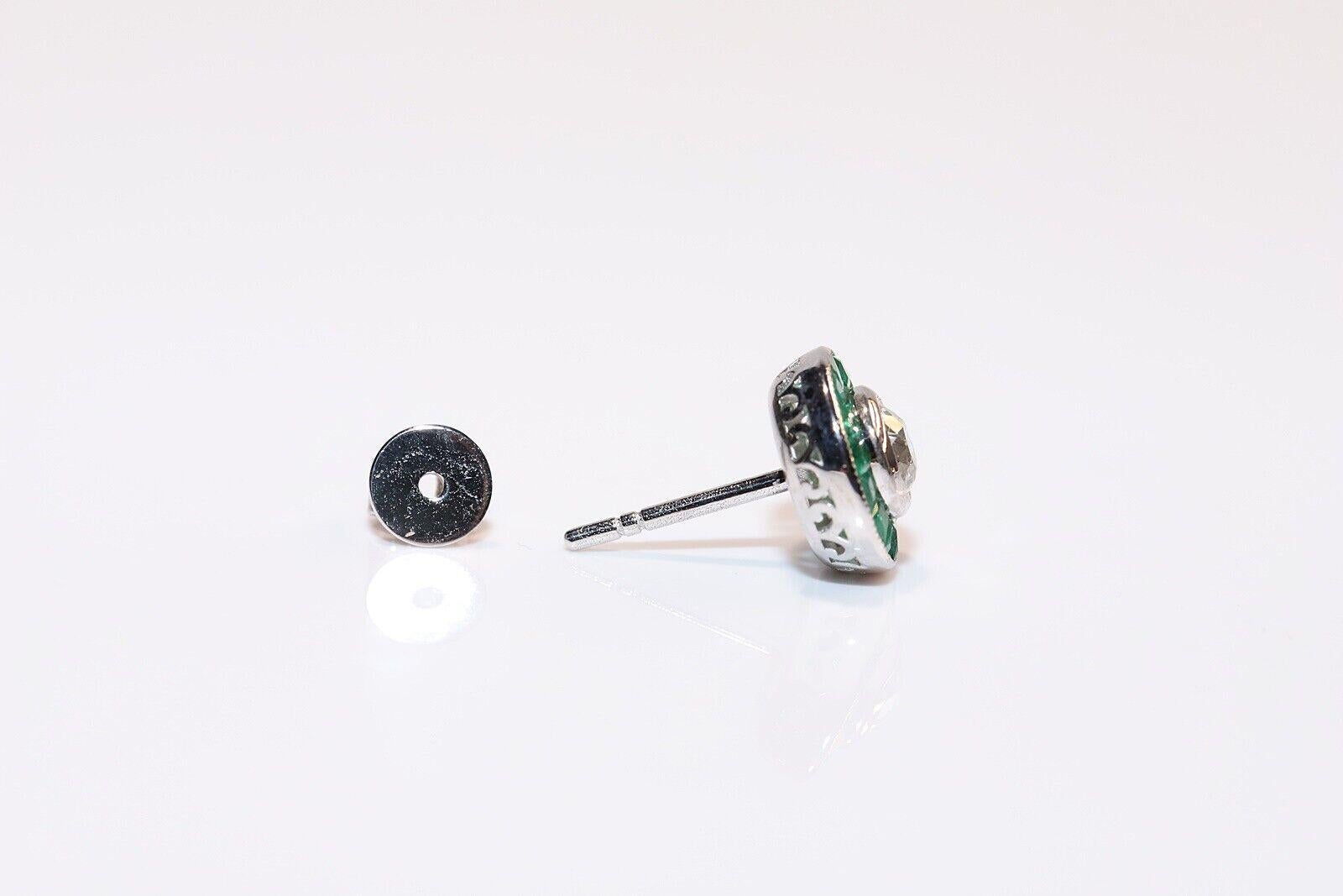18k New Made Natural Diamond And Caliber Emerald Decorated Earring In New Condition For Sale In Fatih/İstanbul, 34