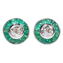18k New Made Natural Diamond And Caliber Emerald Decorated Earring