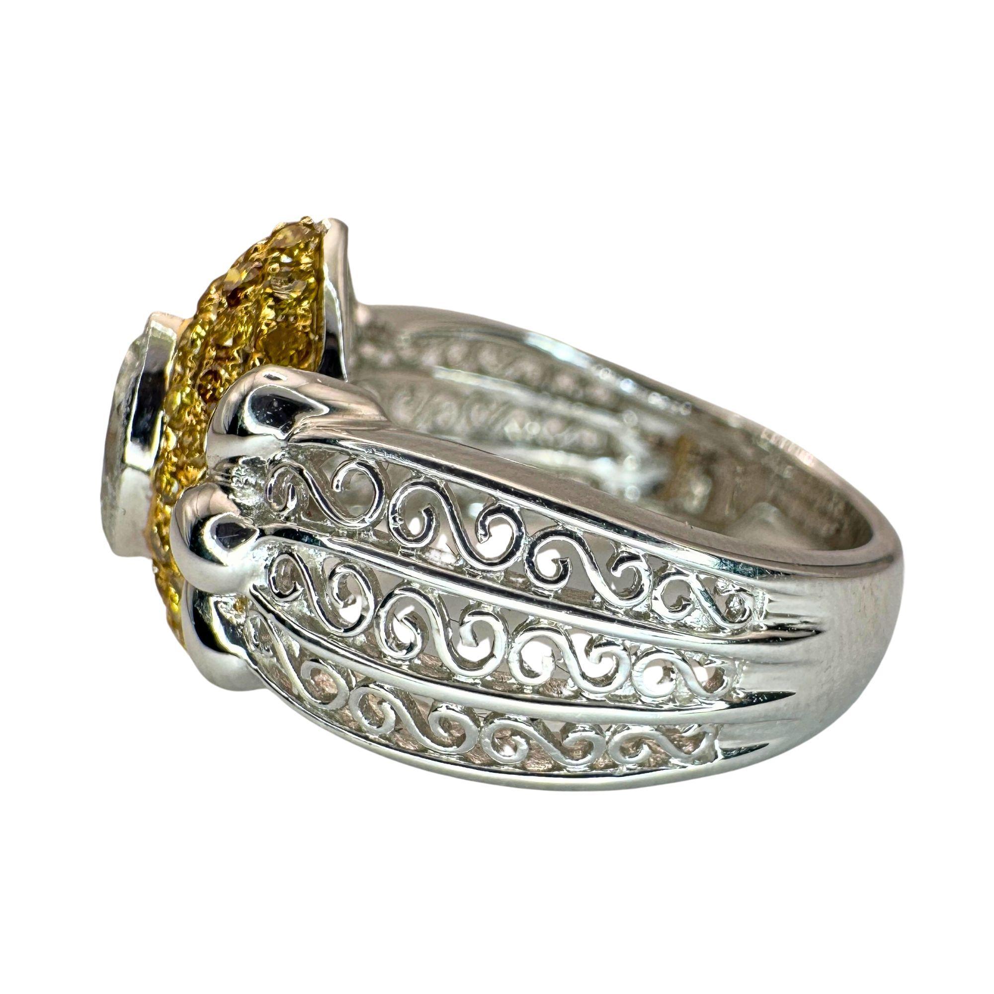 Women's 18k North-South Marquise Cut White Diamond and Yellow Diamond Ring