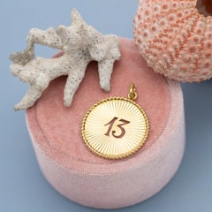 18K number 13 good luck charm - Heavy starburst porte bonheur, vintage medallion