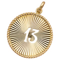 18K number 13 good luck charm - Heavy starburst porte bonheur, vintage medallion