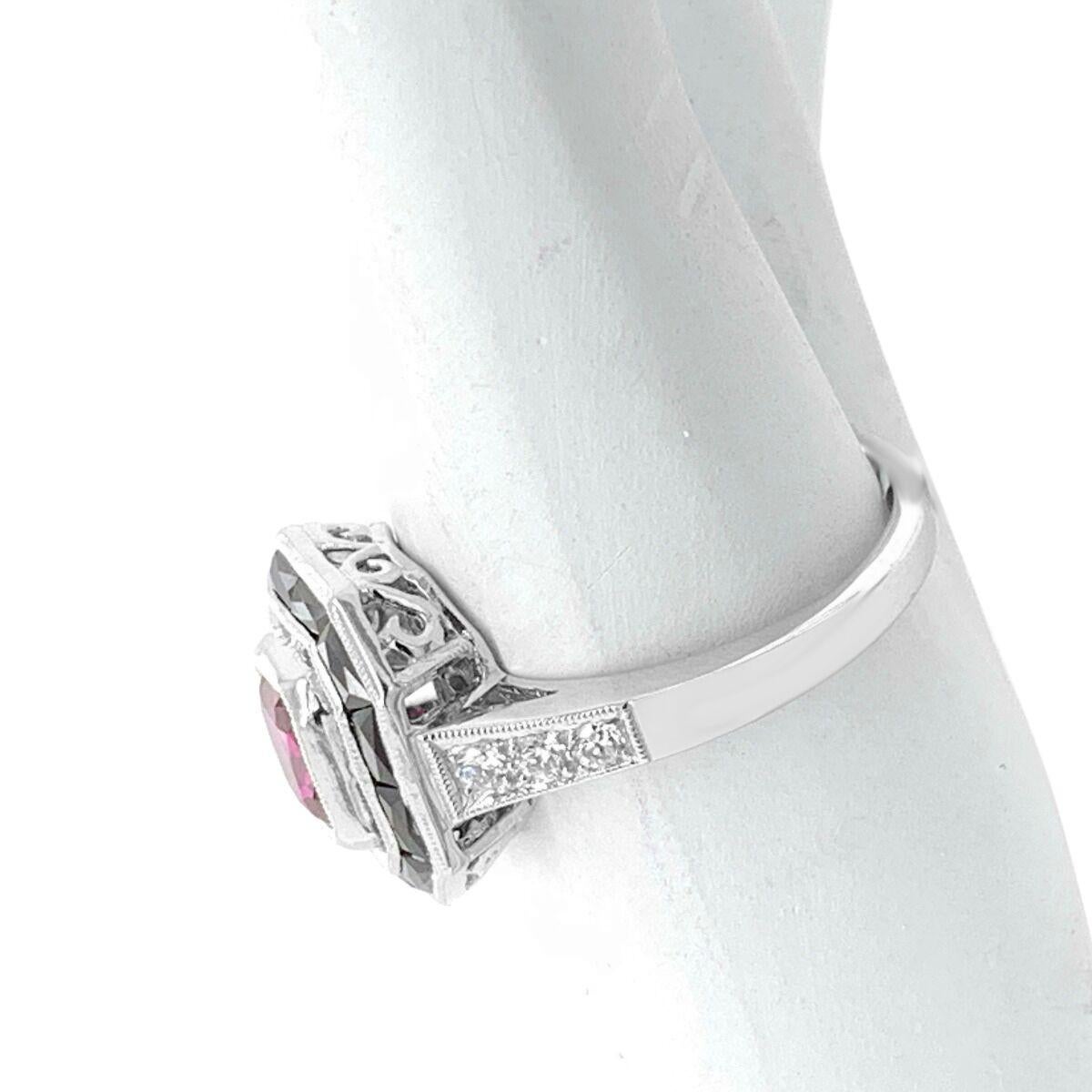 Women's 18K White Gold 1.25ct Onyx, Ruby and Diamond Ring For Sale