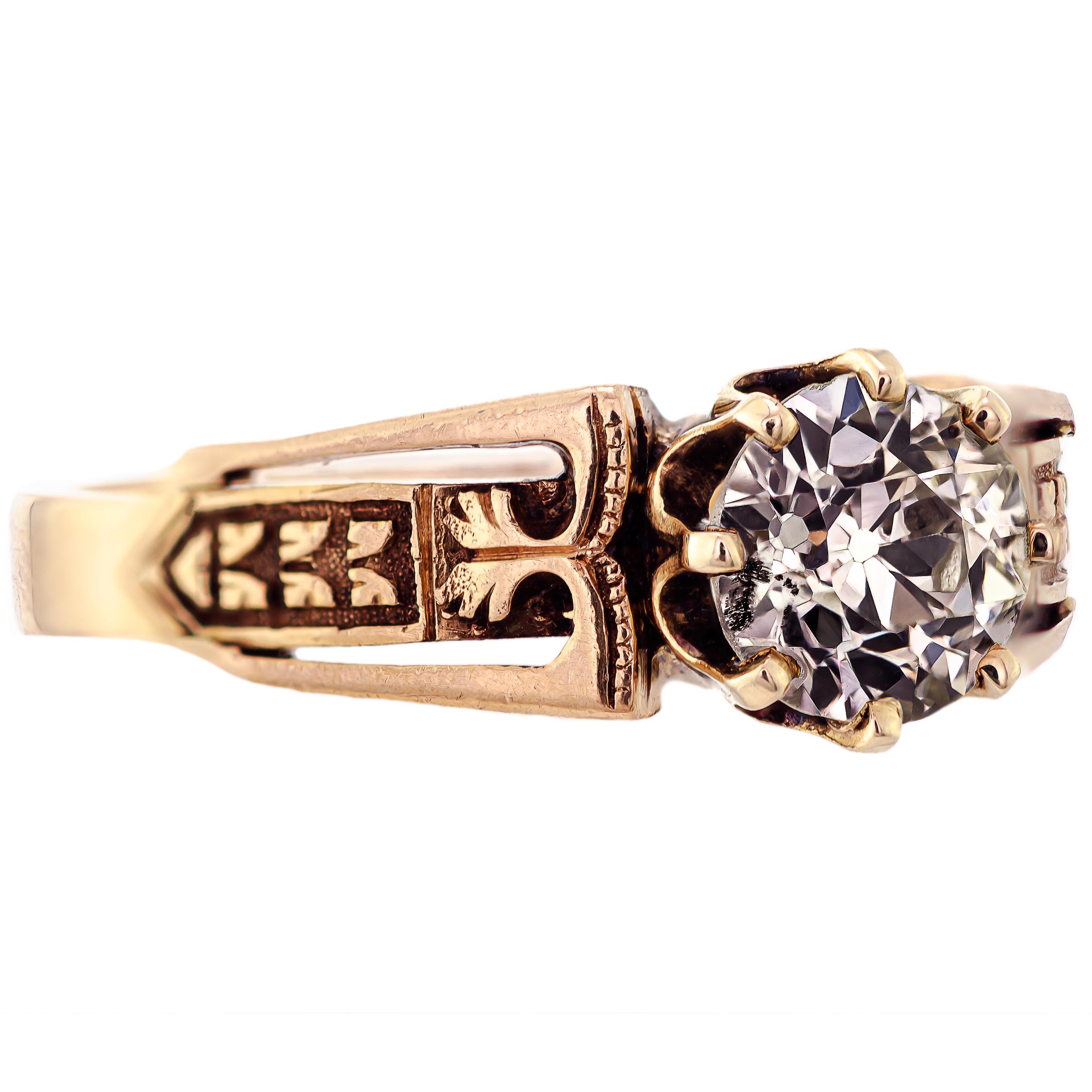 18K Old European Cut Diamond & Yellow Gold Ring In Good Condition For Sale In Wheaton, IL