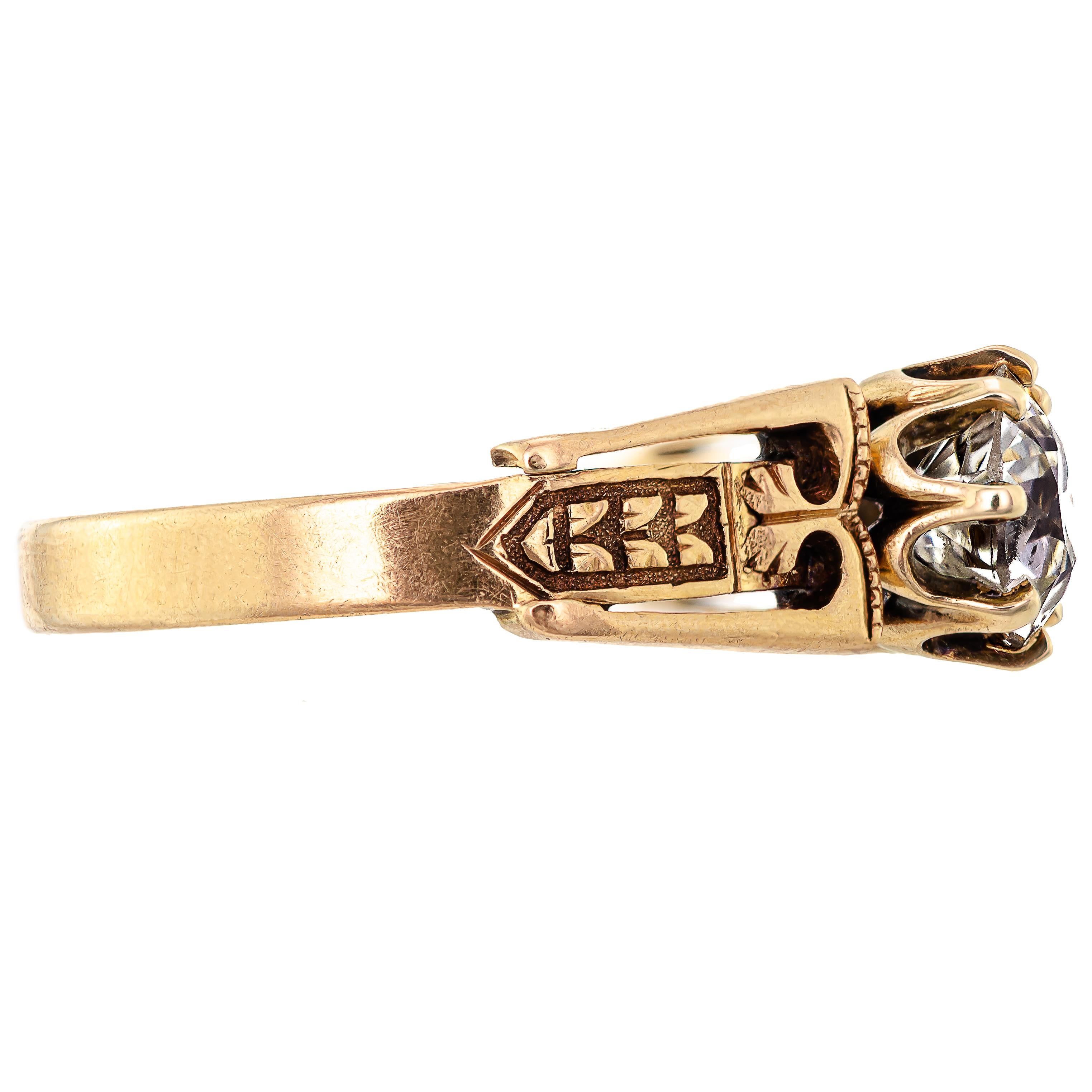 Women's or Men's 18K Old European Cut Diamond & Yellow Gold Ring For Sale