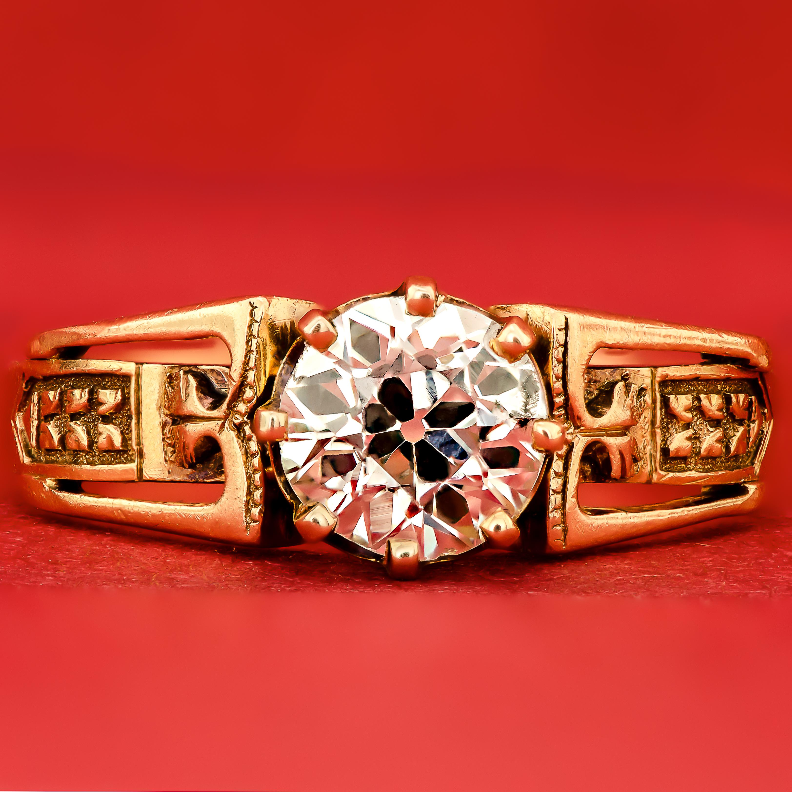 18K Old European Cut Diamant & Gelbgold Ring im Angebot 1