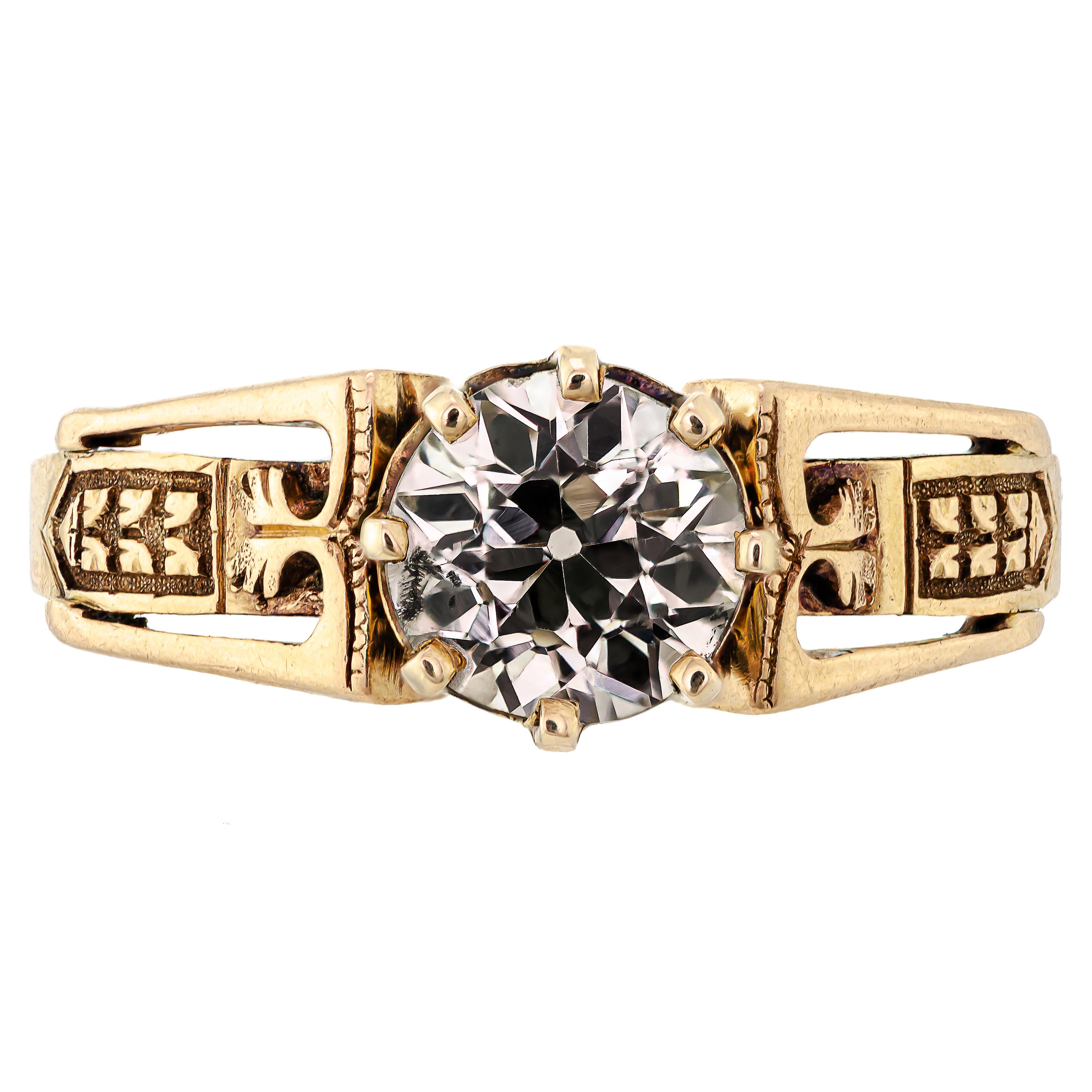 18K Old European Cut Diamant & Gelbgold Ring im Angebot