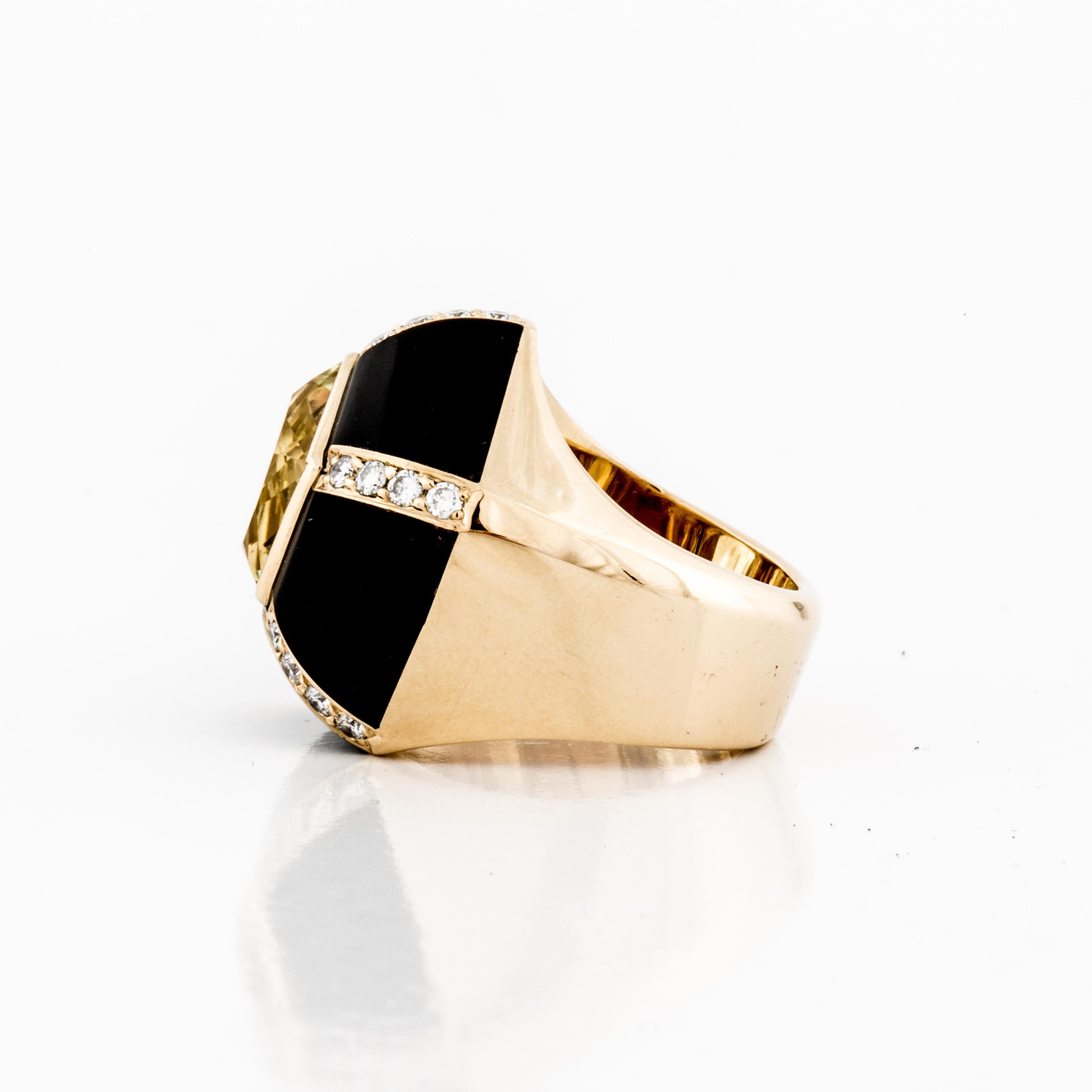  Pentagon-Ring aus 18 Karat Gold mit Onyx und Citrin (Gemischter Schliff) im Angebot